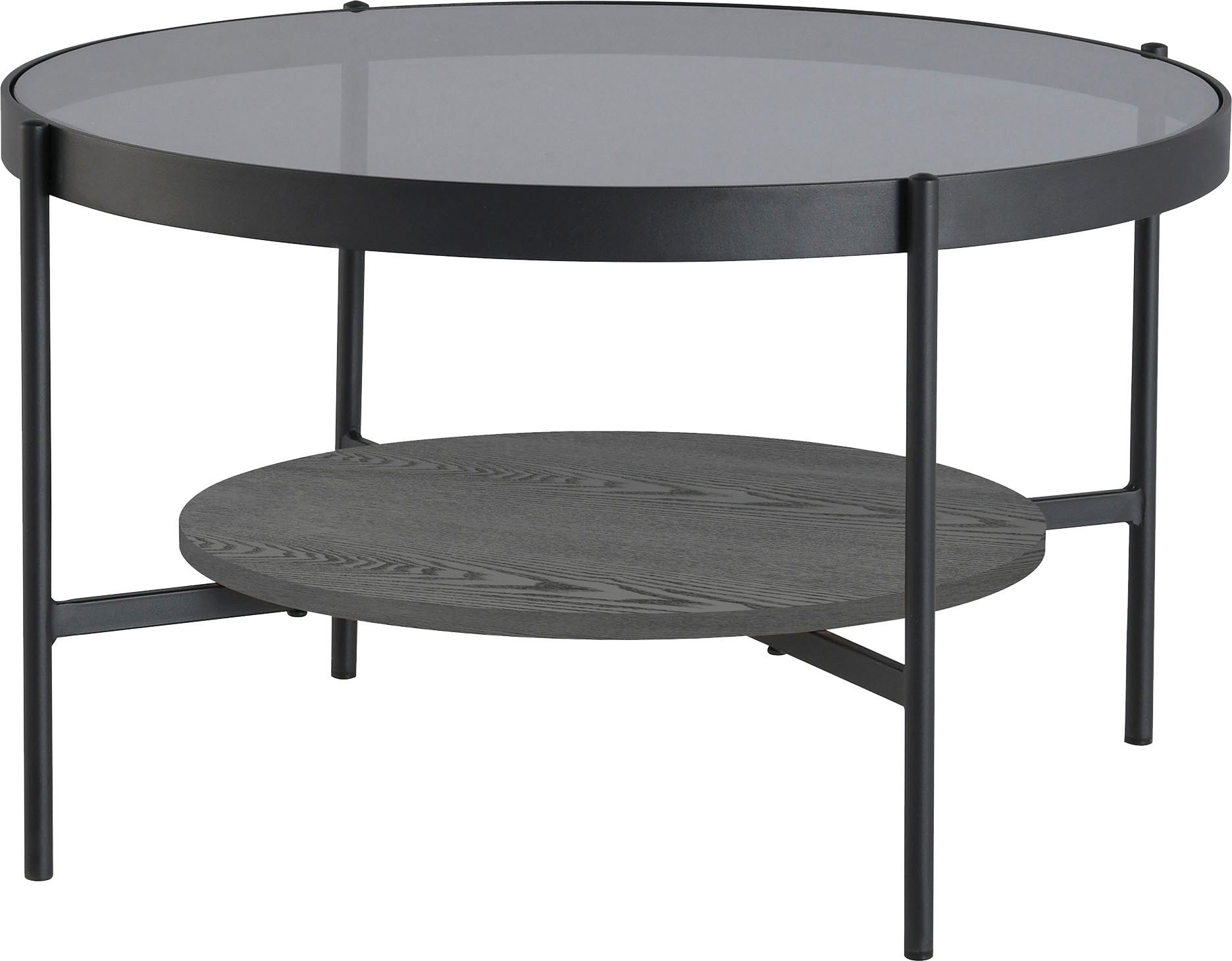 byLIVING Salontafel Ohio met rookglas, plank van echt houtfineer, rond, d 73,5 / h 42,5 cm salontafels zwart