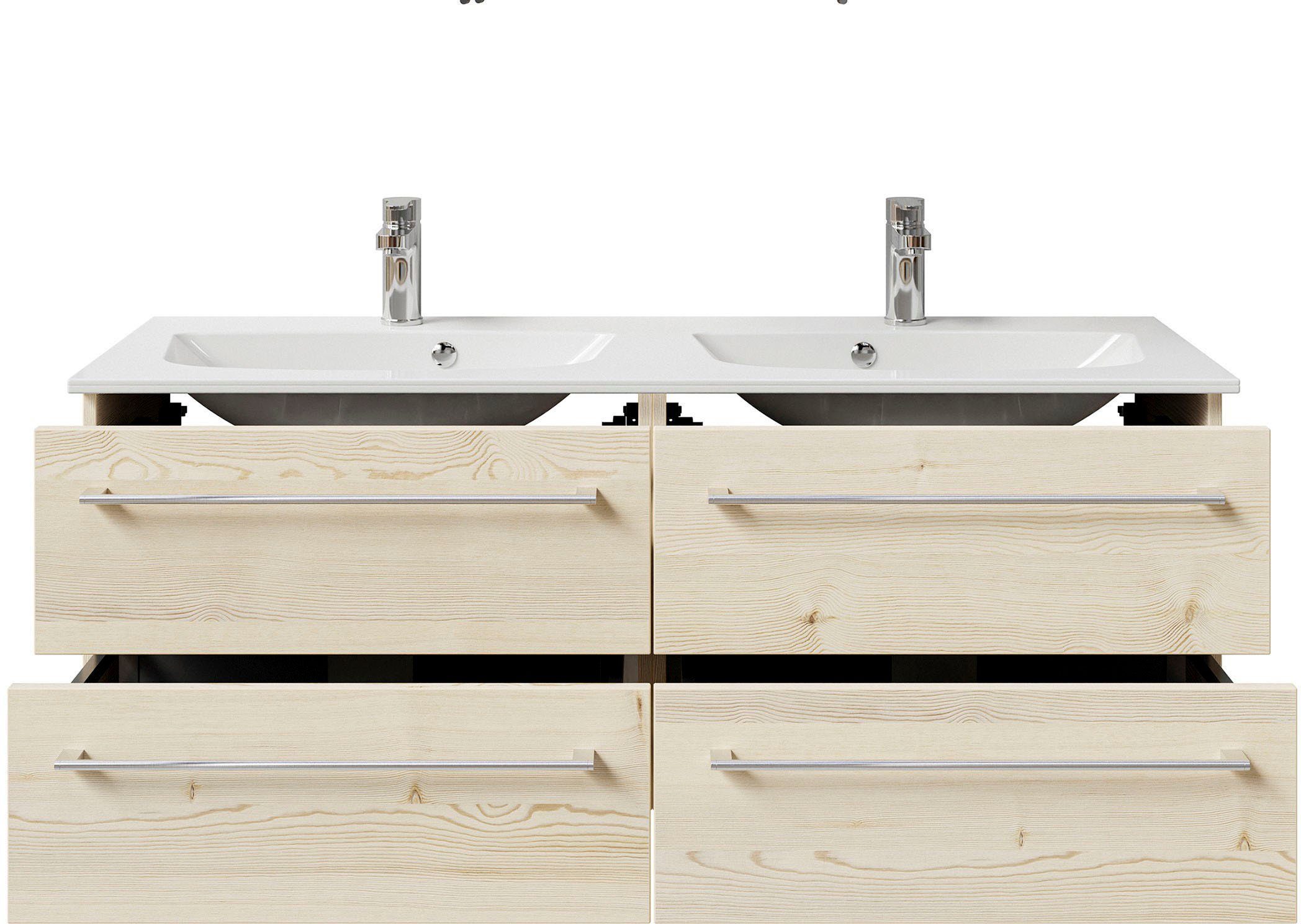Saphir Wastafelonderkast Serie 6025 mineraalmarmeren wastafel met onderkast, 132 cm breed Dubbele wastafel met 4 lades, hangend, verschillende uitvoeringen (2-delig)