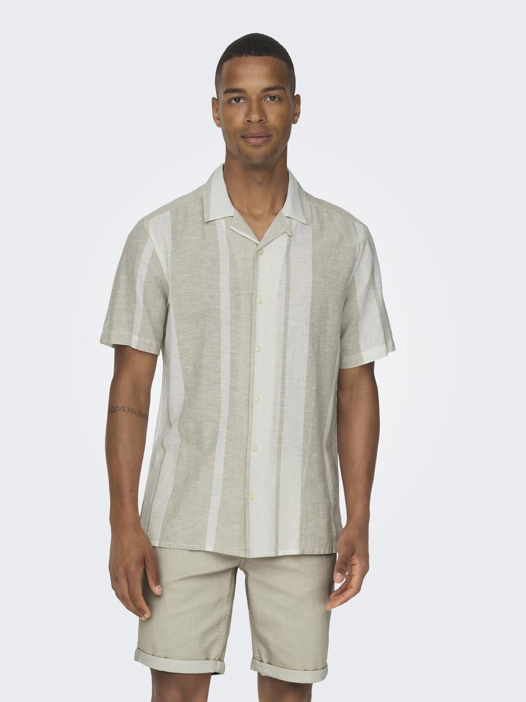 ONLY & SONS Overhemd met korte mouwen ONSCAIDEN SS STRIPE LINEN RESORT NOOS