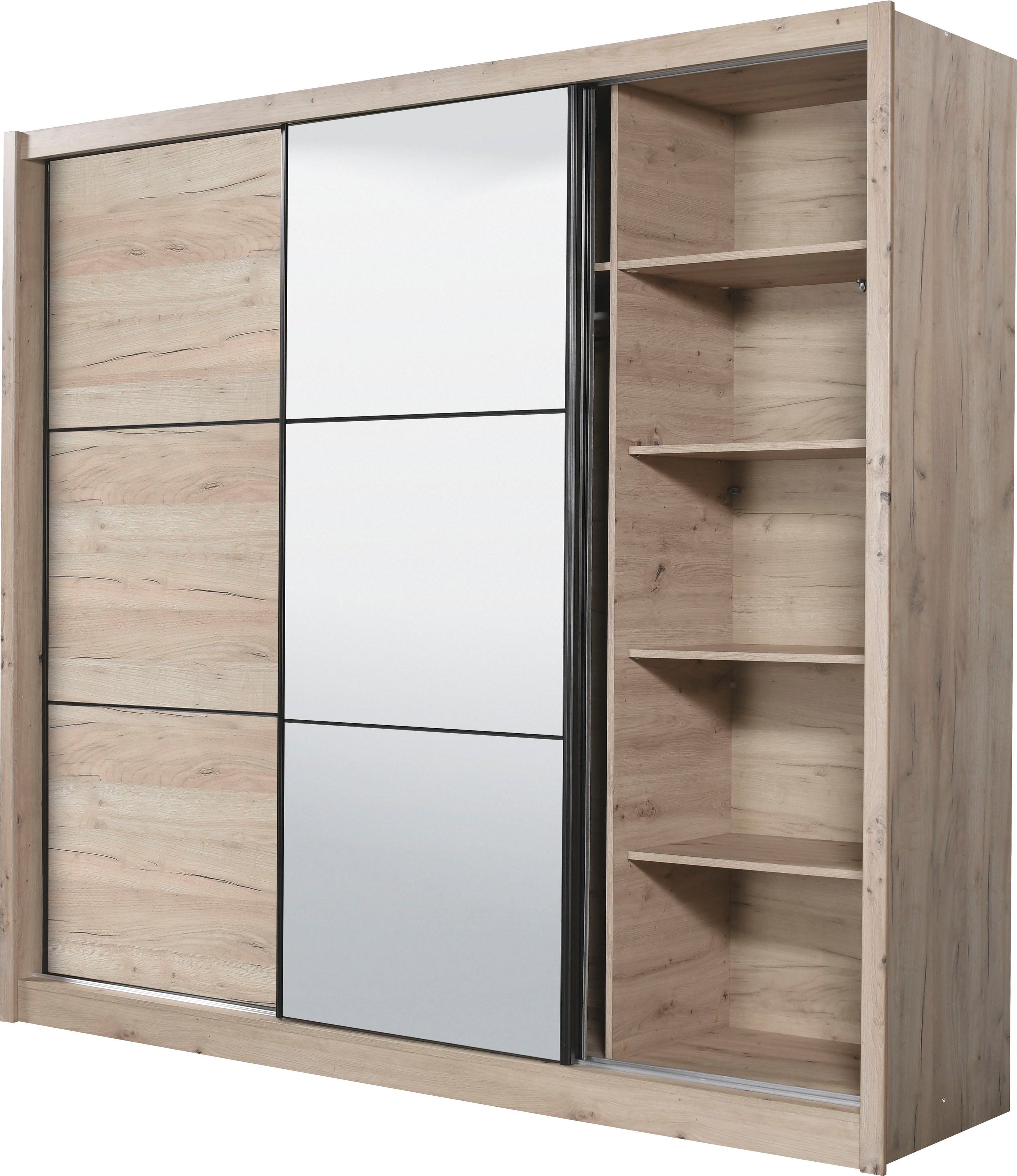 INOSIGN Zweefdeurkast Navara kledingkast met spiegel linnenkast garderobe met royale binnenuitrusting, fsc®-gecertificeerd, in 3 breedtes