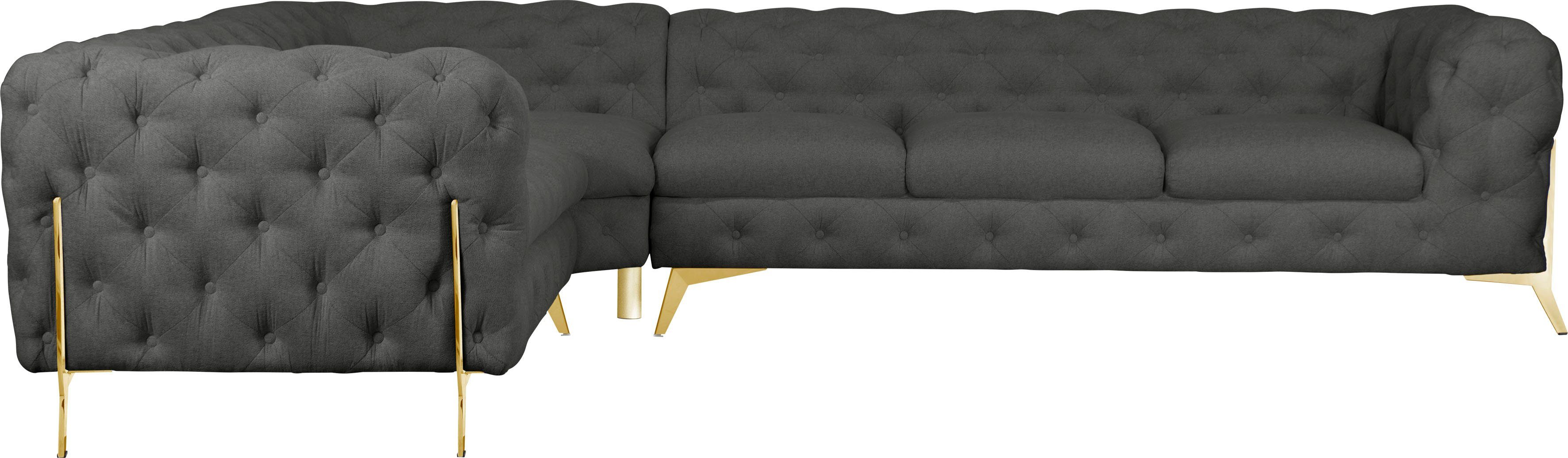 Leonique Chesterfield-bank Amaury L-vorm grote hoekbank, chesterfield-look, breedte 323 cm, kleur van de poten ter keuze
