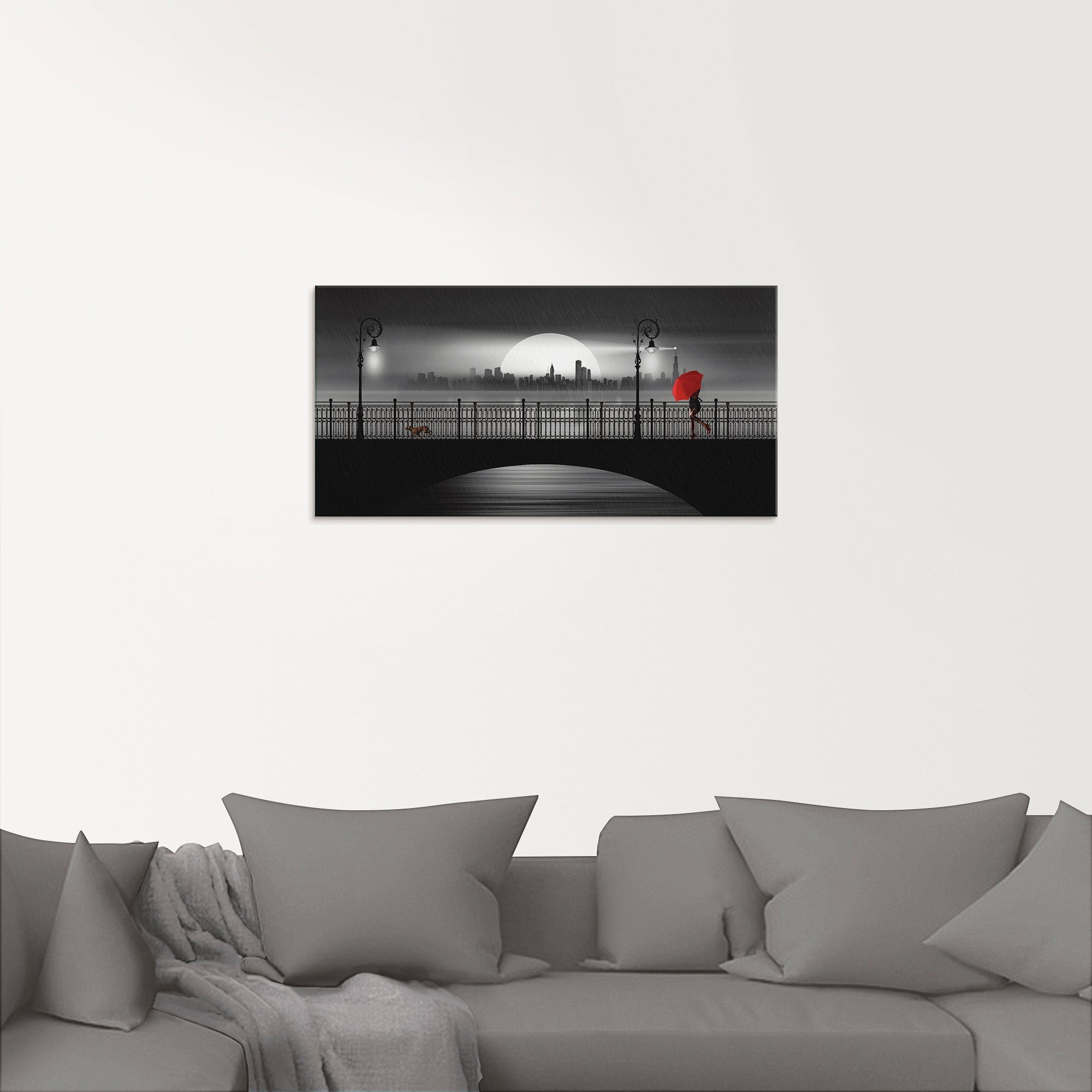 Artland Print op glas De brug in de regen in verschillende maten