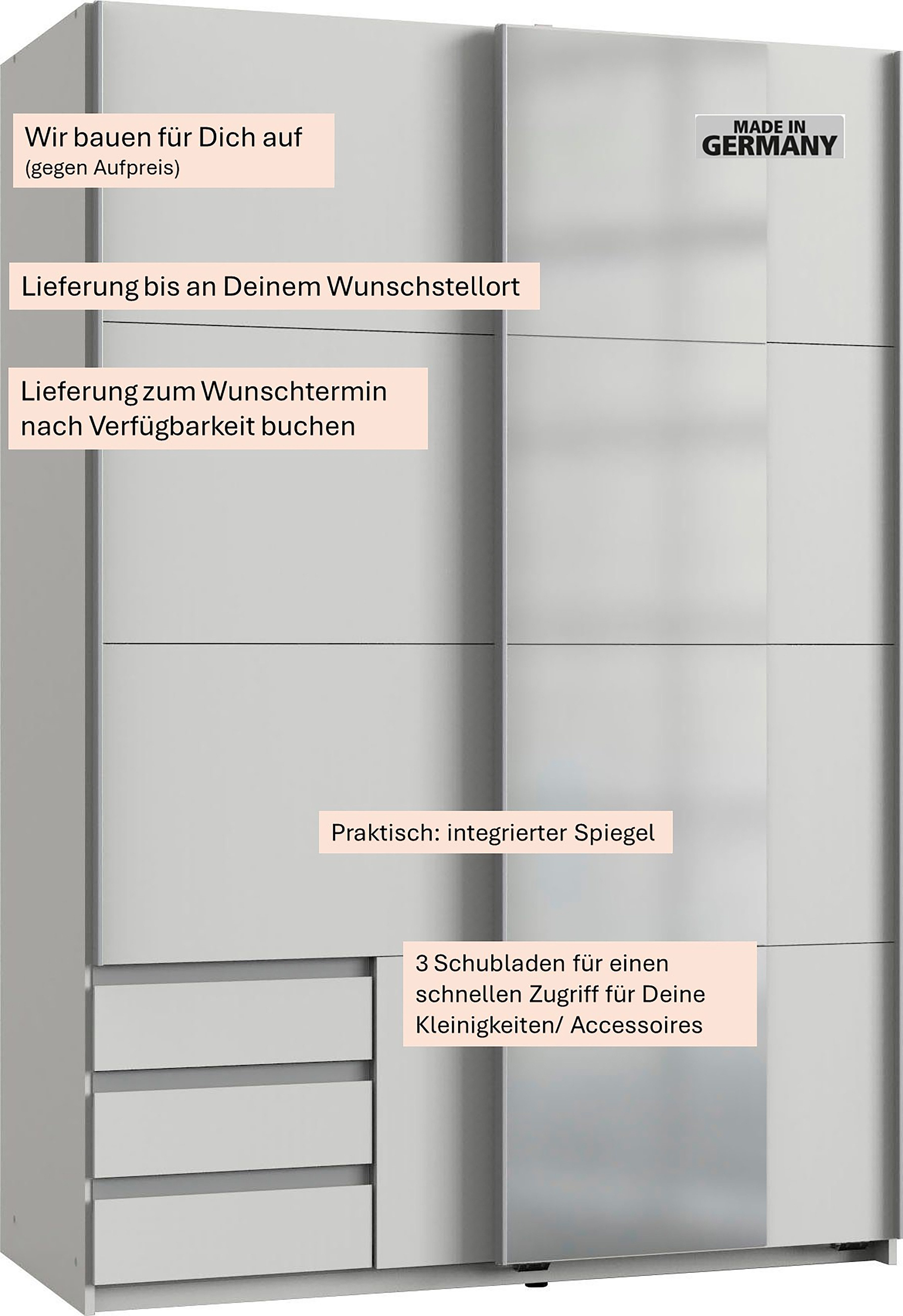 Wimex Zweefdeurkast Emden moderne kledingkast met spiegel en lades BESTSELLER