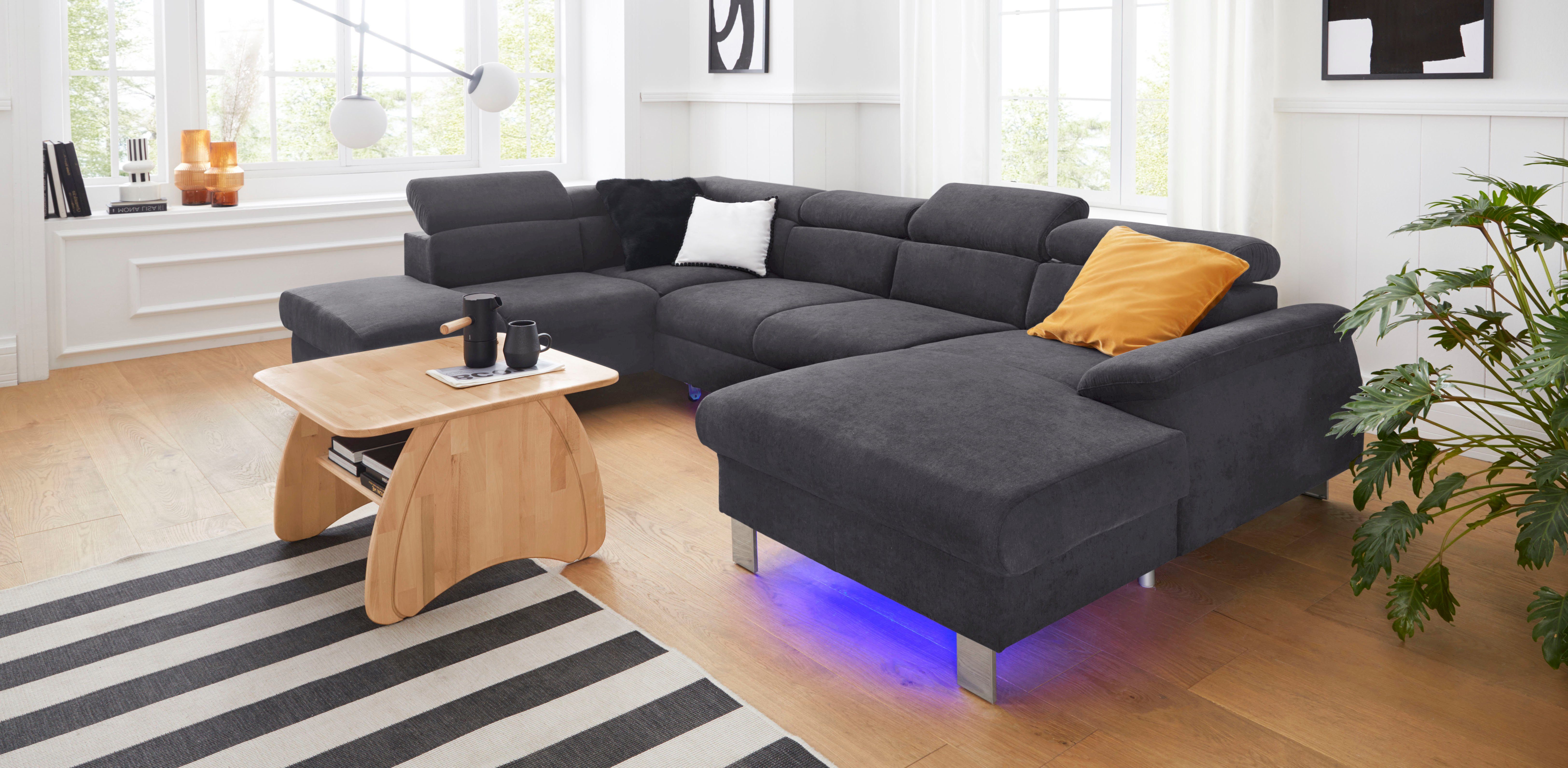 COTTA Zithoek Komaris U-vorm met hoofdeindeverstelling met verstelbare hoofdsteun, naar keuze met slaapfunctie en rgb-led