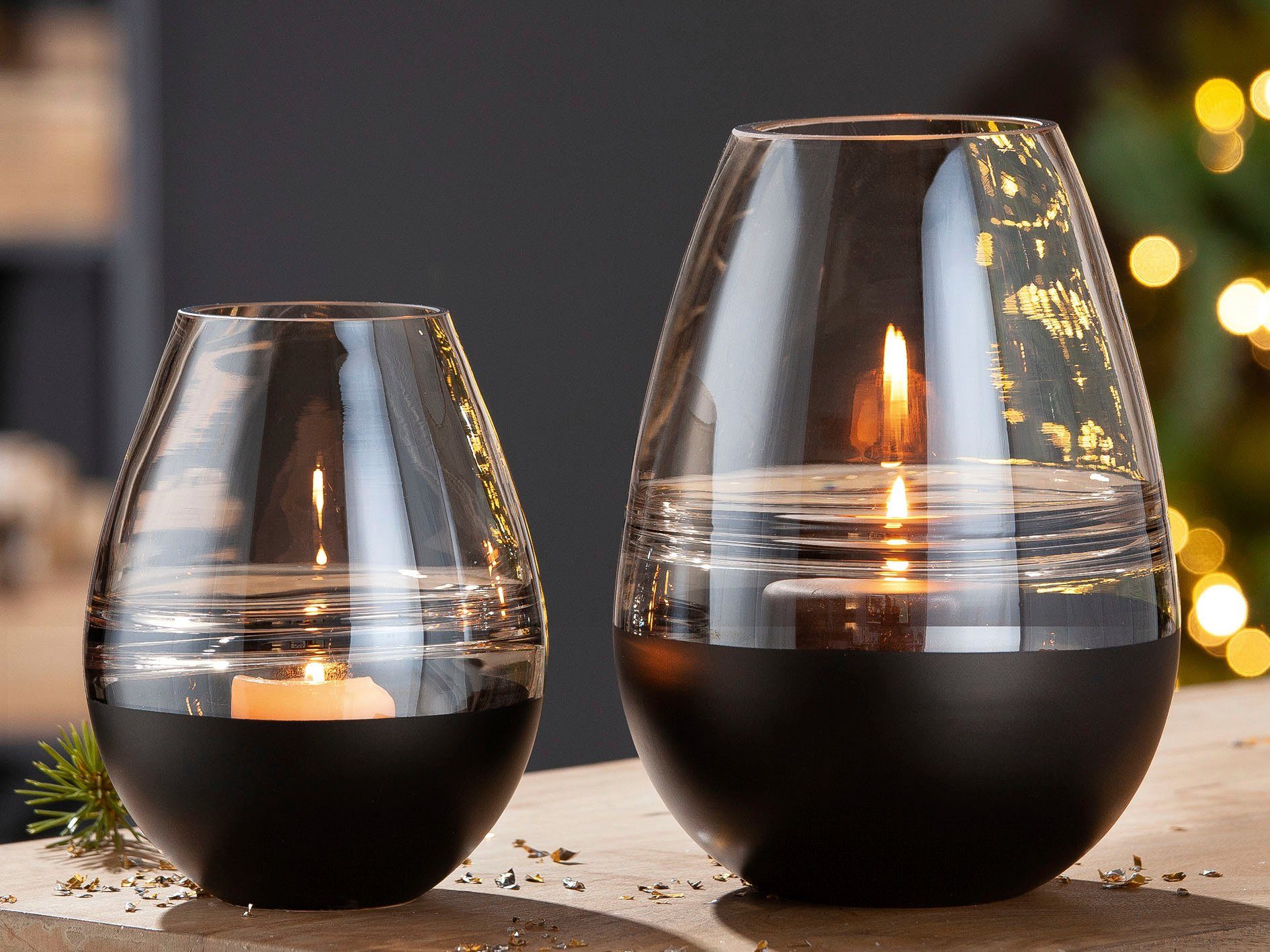 Casablanca by Gilde Tafelvaas Elegance, decoratieve vaas van glas, theelicht met metalen afwerking (1 stuk)