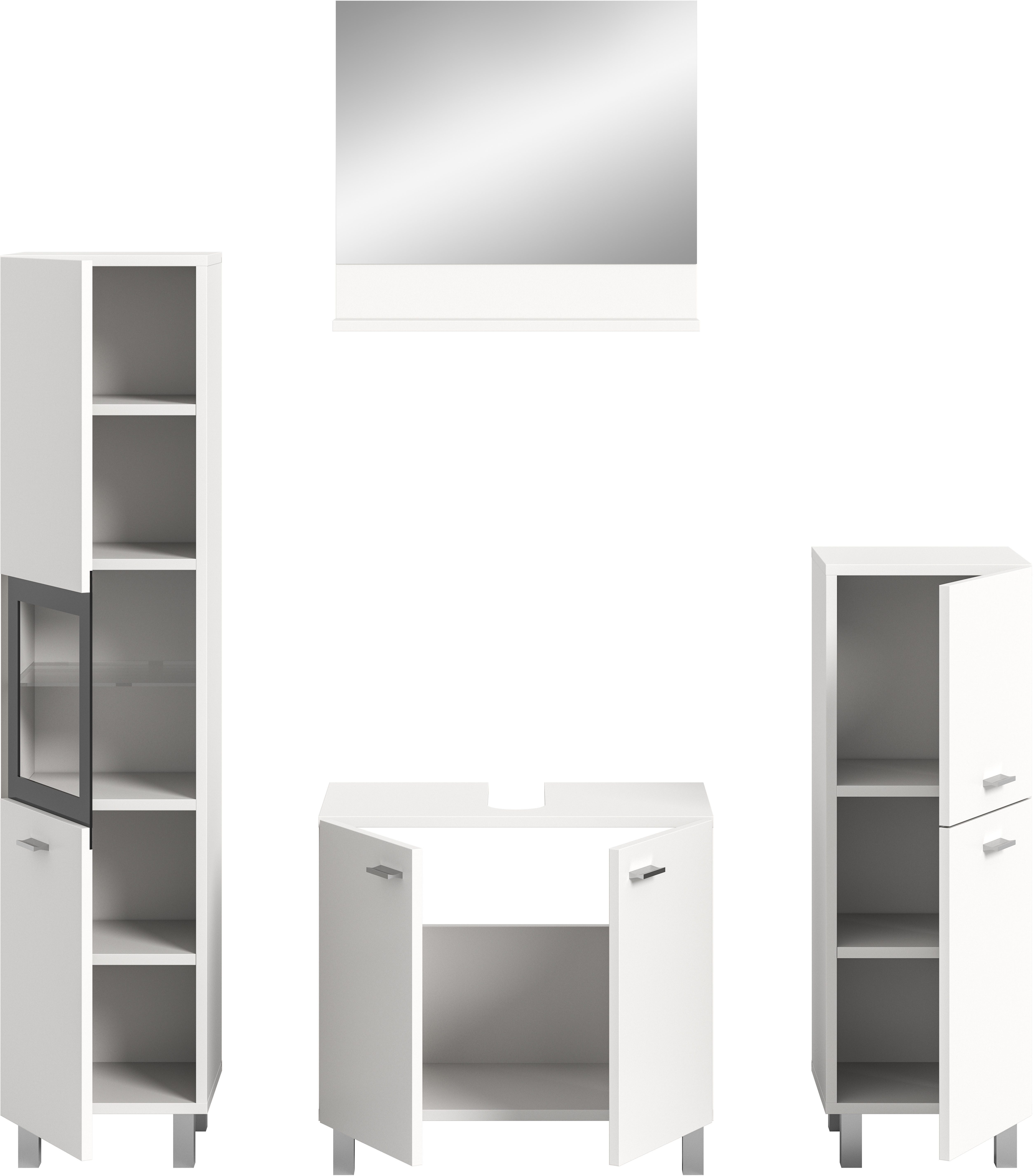 welltime Badmeubelset Tampa, breedte 137cm, 4-delig Wastafelonderkast, spiegel, hoge kast, midikast (4 stuks)
