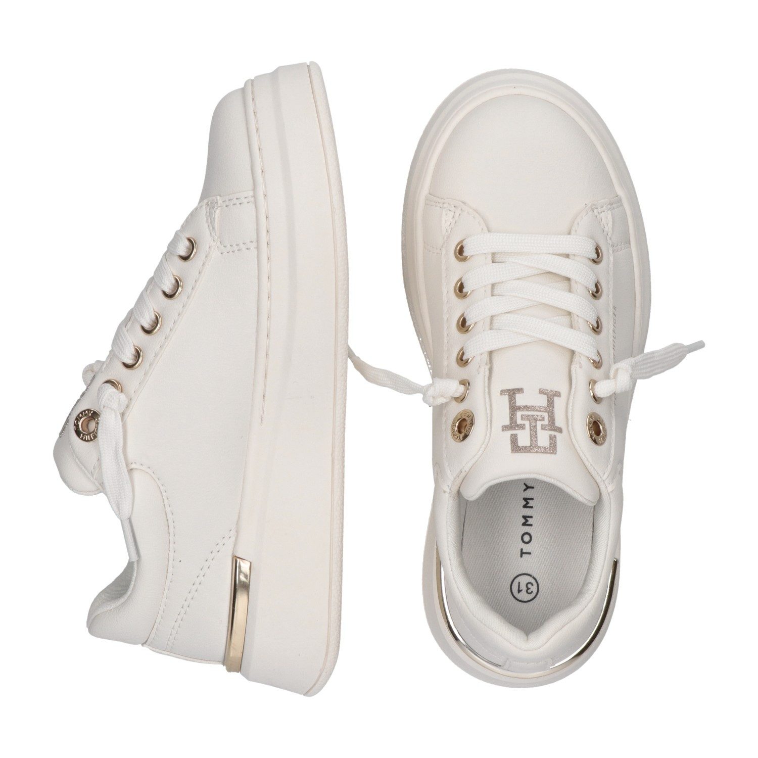 Tommy Hilfiger Plateausneakers , sneaker, plateauschoen, veterschoen met metallic-inzetten
