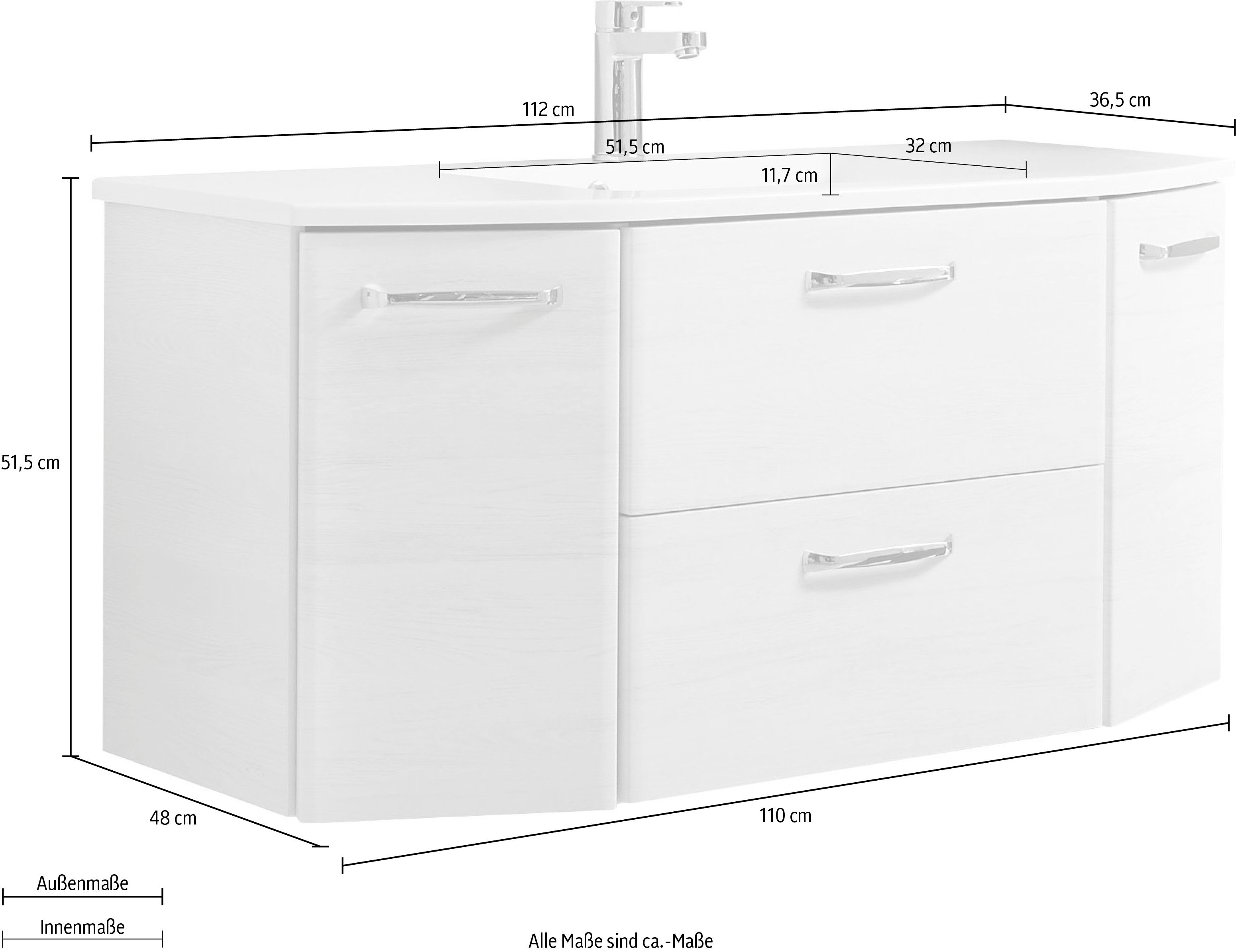Saphir Wastafelonderkast Quickset wastafel incl. mineraalmarmeren wastafel, 112 cm breed, 2 deuren