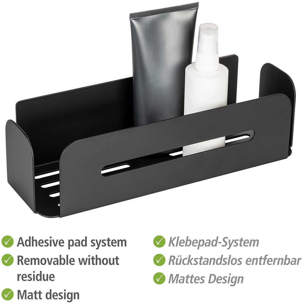 WENKO Badkamerrekje Turbo-Loc® model Bivio van aluminium voor shampoo, roestvrij, bevestiging zonder boren