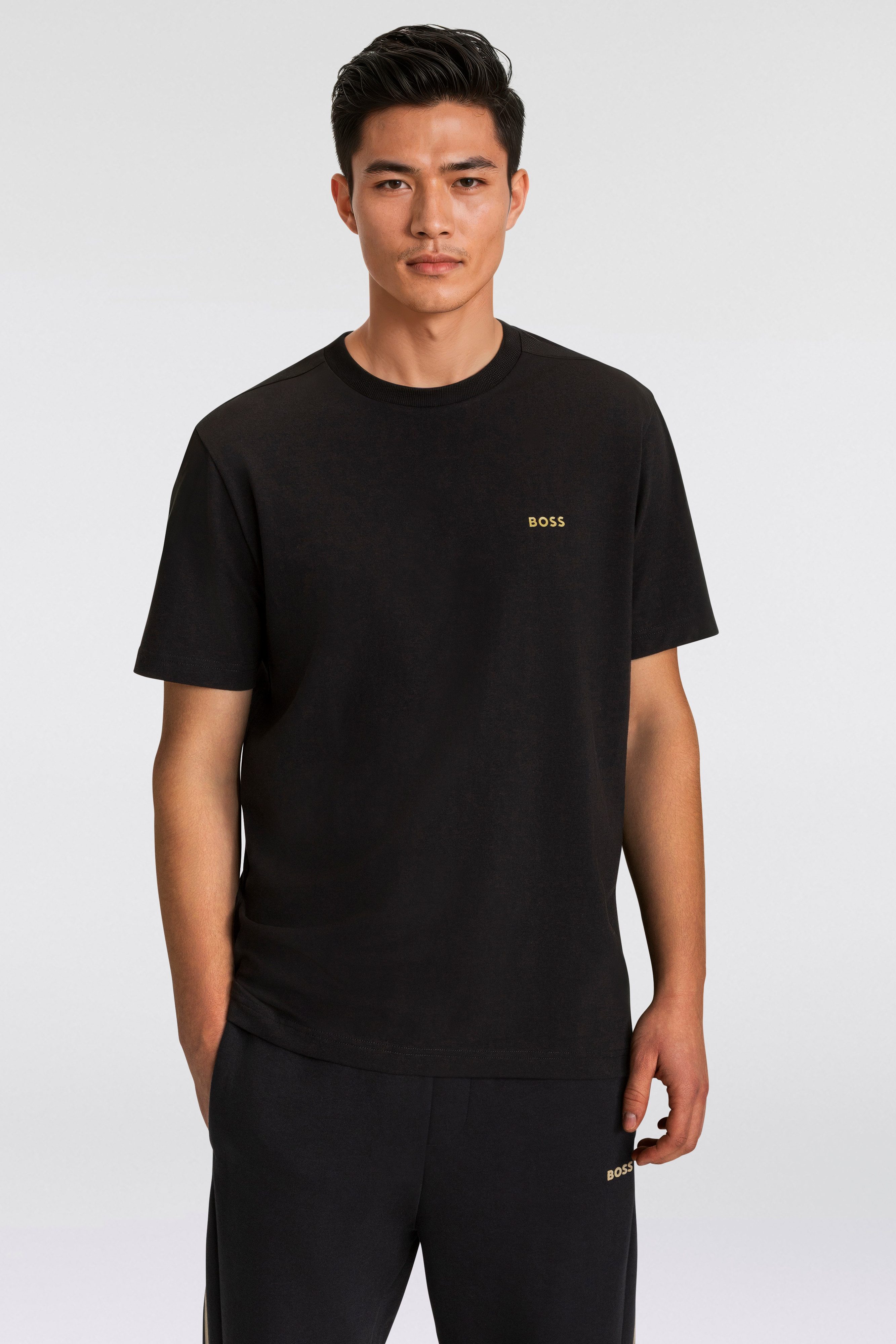 BOSS GREEN Shirt met ronde hals Thee met gegomd contrast-logo