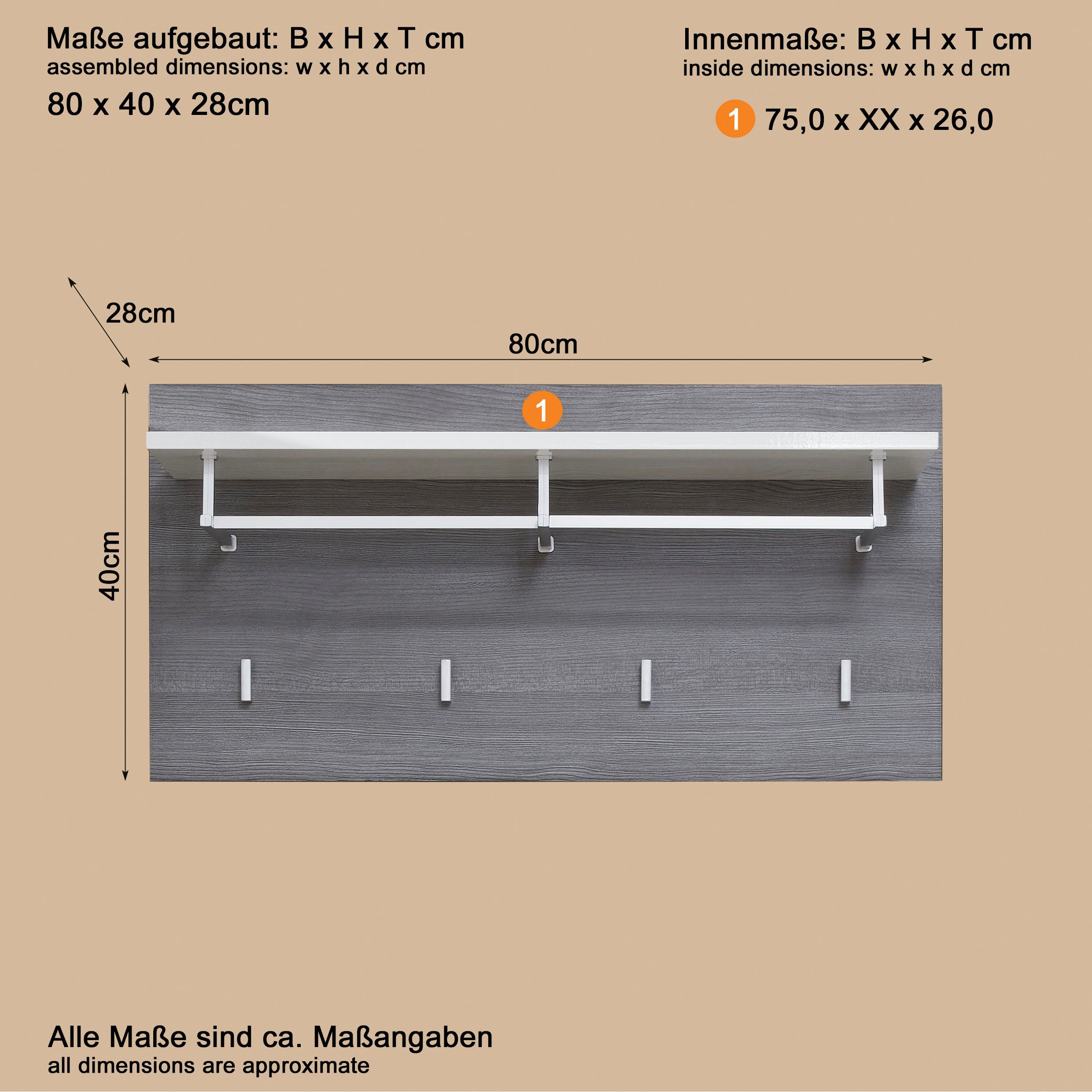 INOSIGN Kapstokpaneel Sovana Garderobepaneel met plank & haken - (B/D/H) 80/28/40 cm (1 stuk)