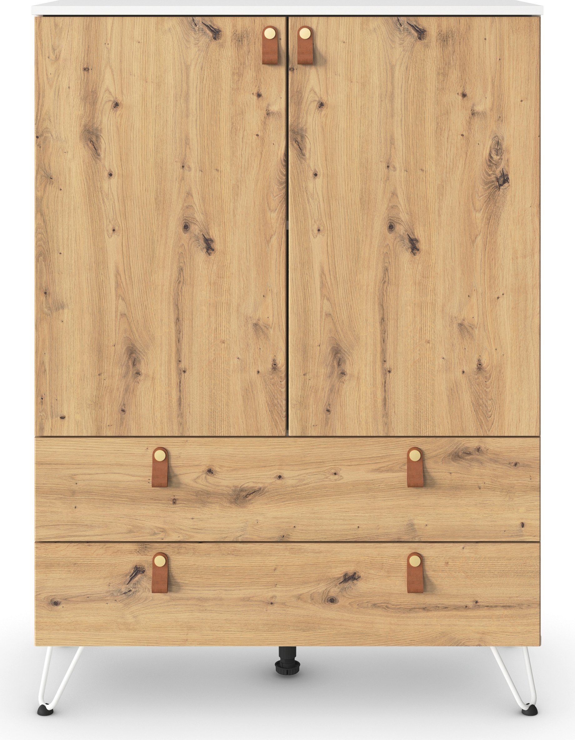 rauch Hoge kast Homey by Aditio met greeplussen van leer, 2 laden met soft-closefunctie
