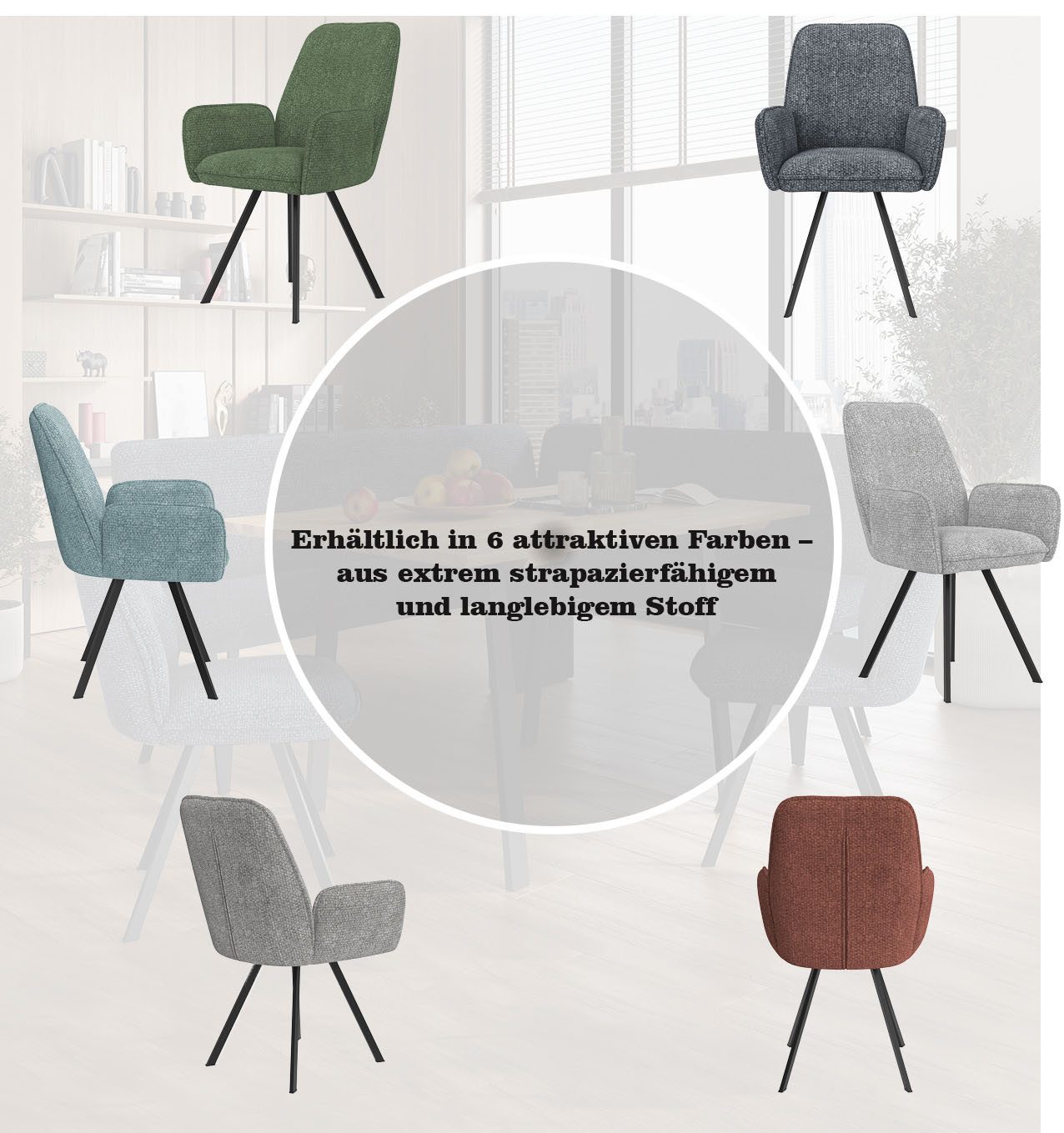Home affaire Stoel met armleuningen Mily eetkamerstoel, gestoffeerde fauteuil, woonstoel, eetstoel met armleuningen (set, 2 stuks)