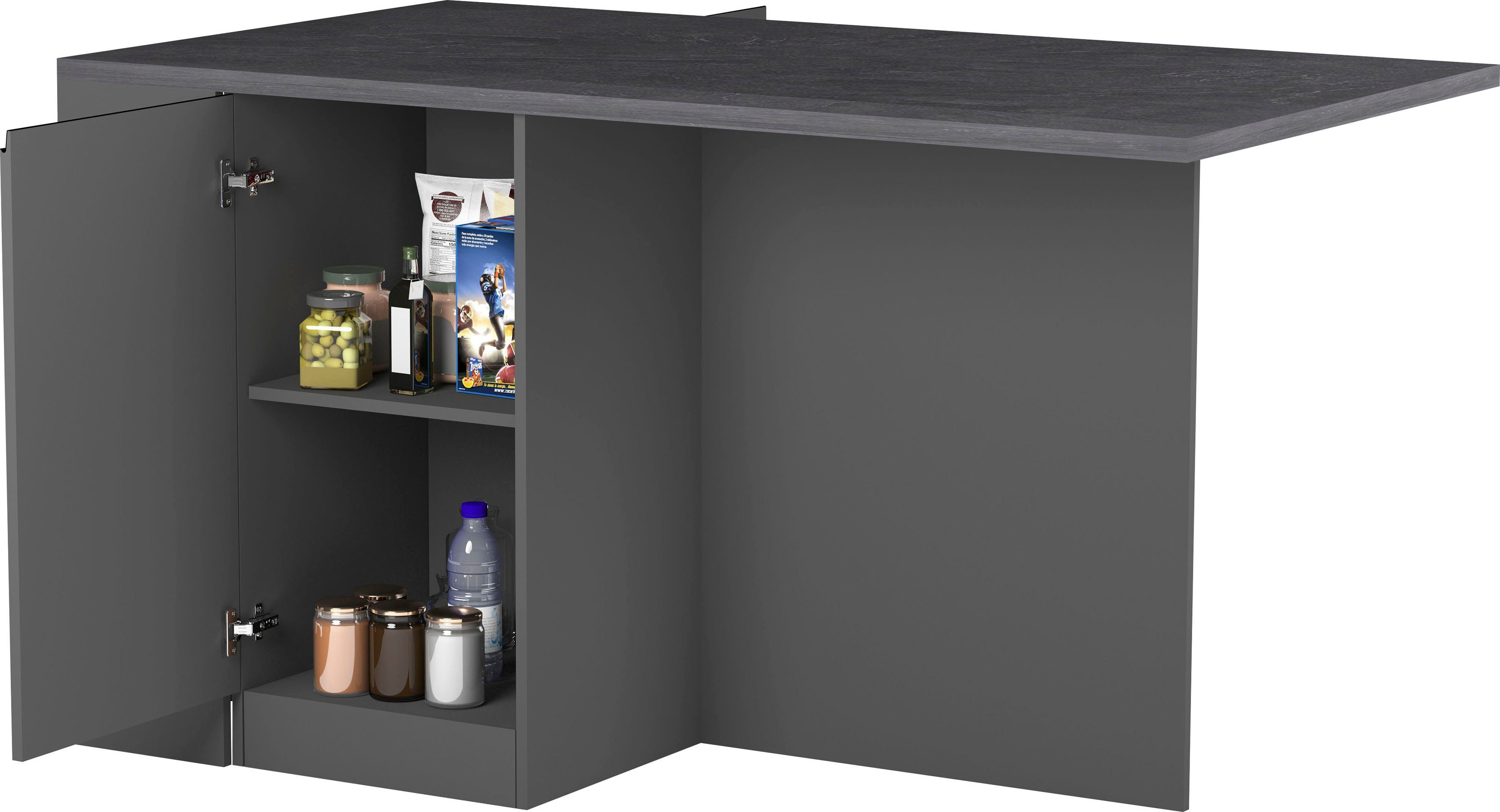 Kochstation Kookeiland KS-Sole Breedte 160 cm, 2 deuren, 4 open vakken