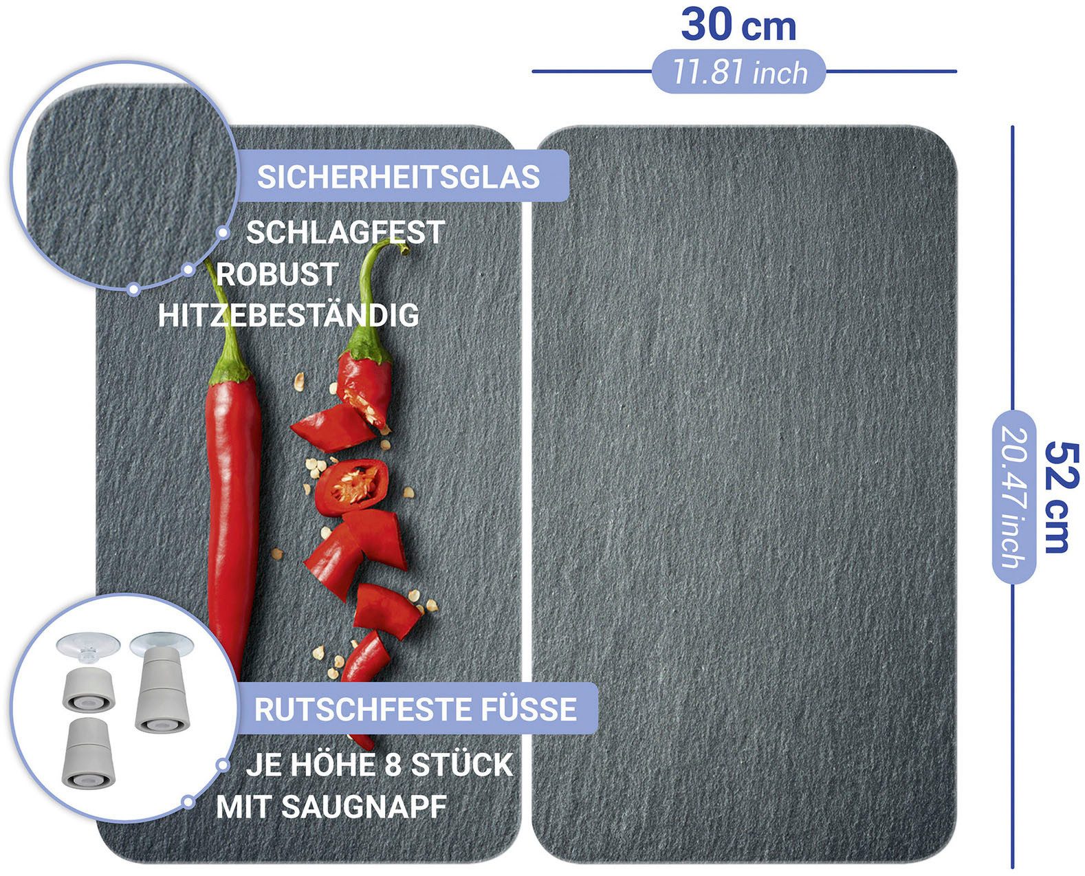 WENKO Kookplaatdeksel Universeel model Cayenne Kookplaatafdekking voor alle soorten kookplaten, krasvast, met antislipvoetjes (set, 2-delig)