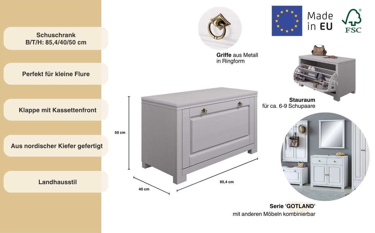 Home affaire Zitbank Gotland inclusief schoenentrommel voor ca. 6-9 paar schoenen