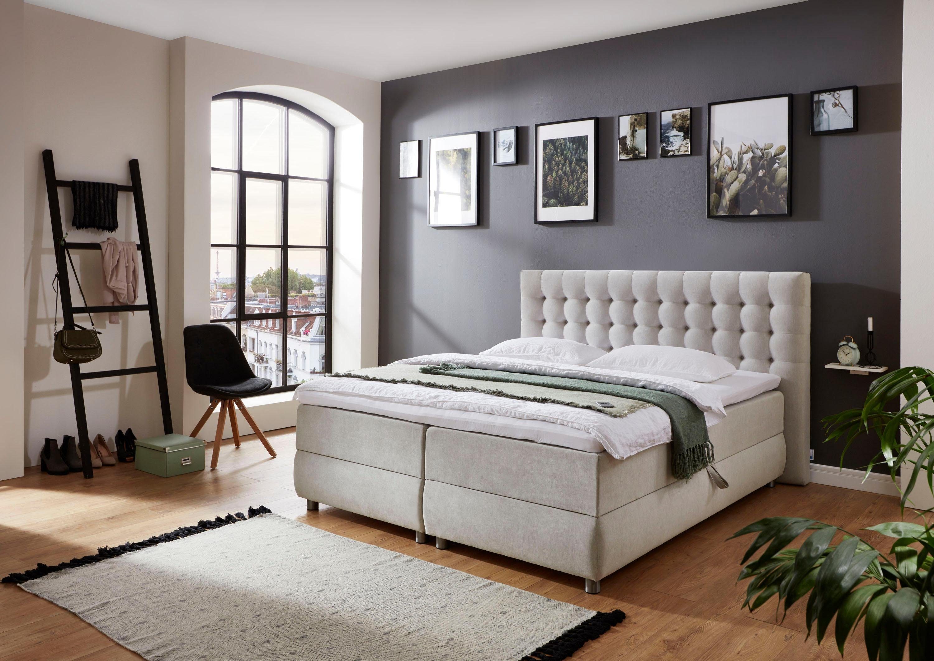 ATLANTIC home collection Boxspring TINA met bedkist en topmatras, ook in extra lang boxsprings grijs