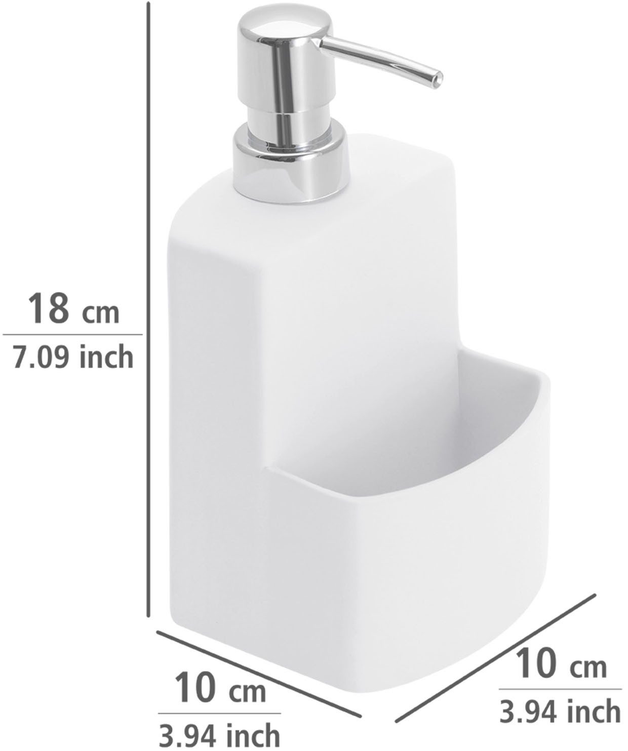 WENKO Dispenser voor afwasmiddel Model Festival van keramiek, soft-touch coating, met afwasponsvak, 380 ml (1-delig)