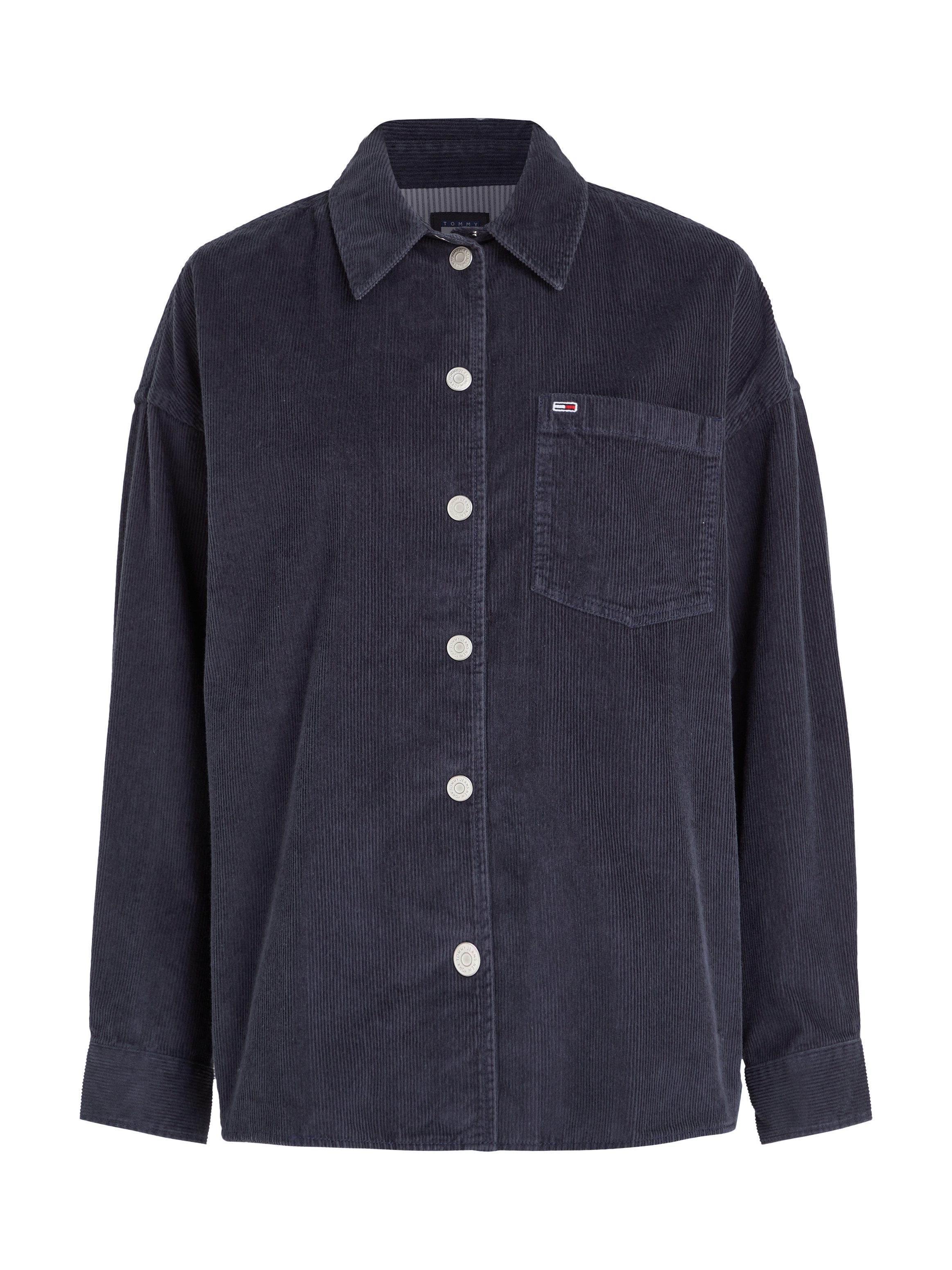 Tommy Jeans Curve Overhemdblouse TJW WASHED CORD OVERSHIRT EXT Grote maten, fijncord, drukker, afgeronde zoom