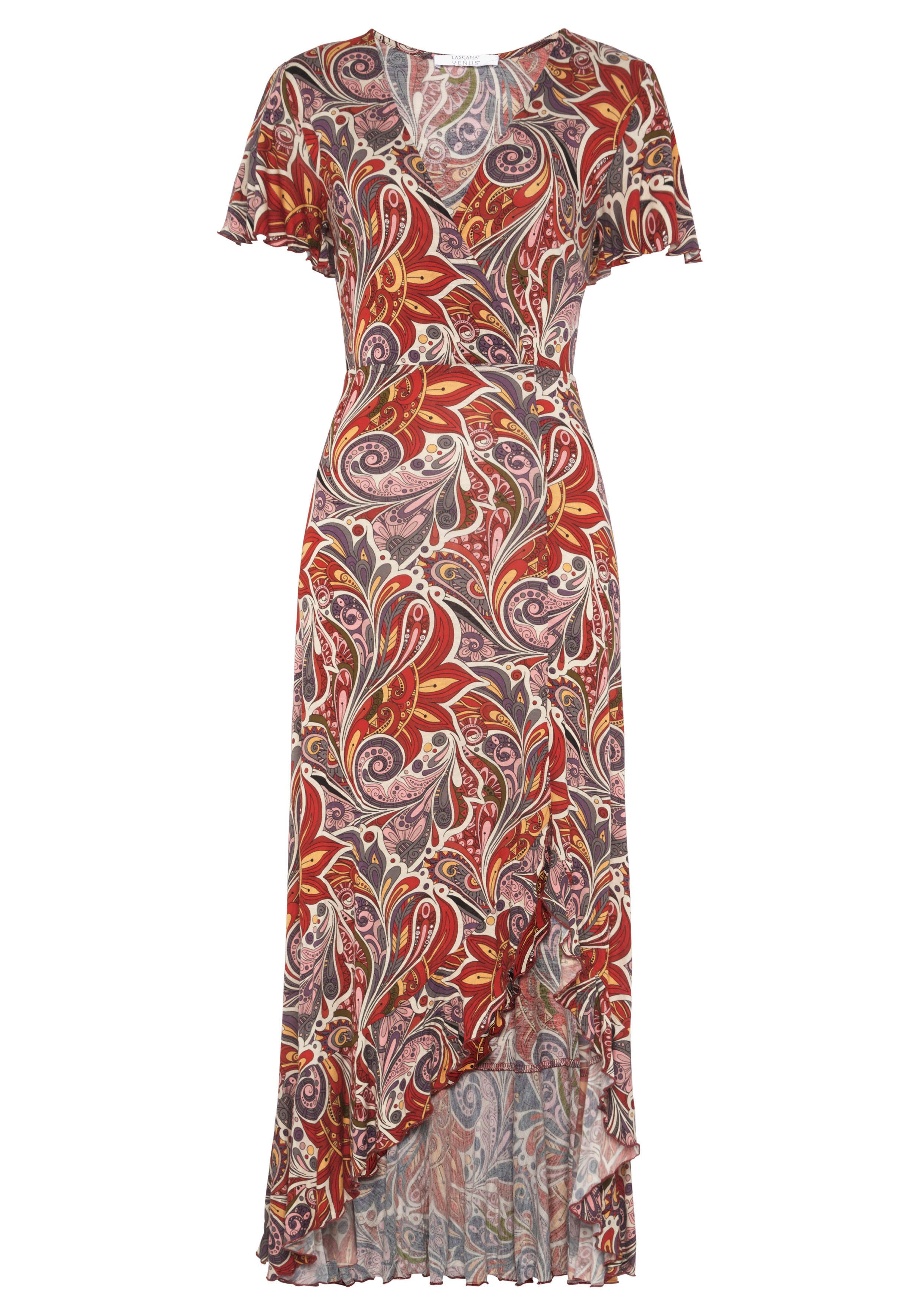 Lascana Maxi-jurk met paisley-print, split en volant, vleugel mouwen, drukjurk