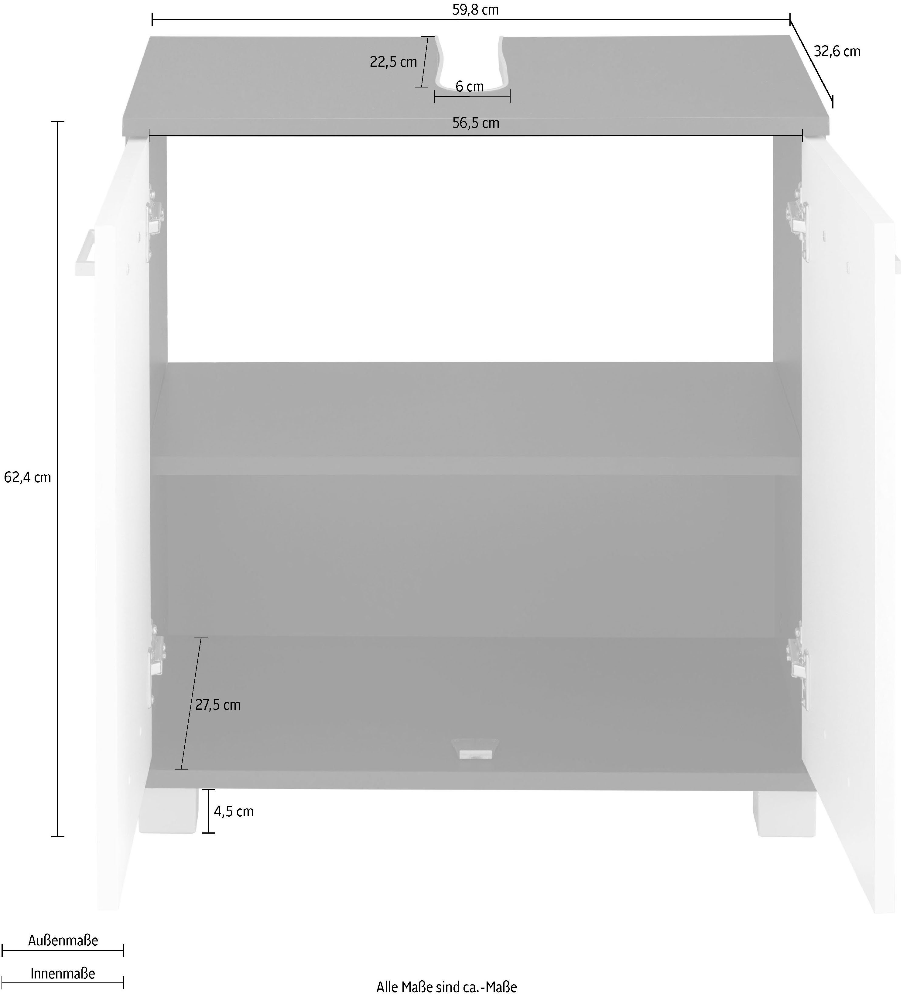 Schildmeyer Wastafelonderkast Mobes, Made in Germany Breedte x hoogte: 59,8x62,4 cm, badkamerkast met dubbele deur, tussenbodem