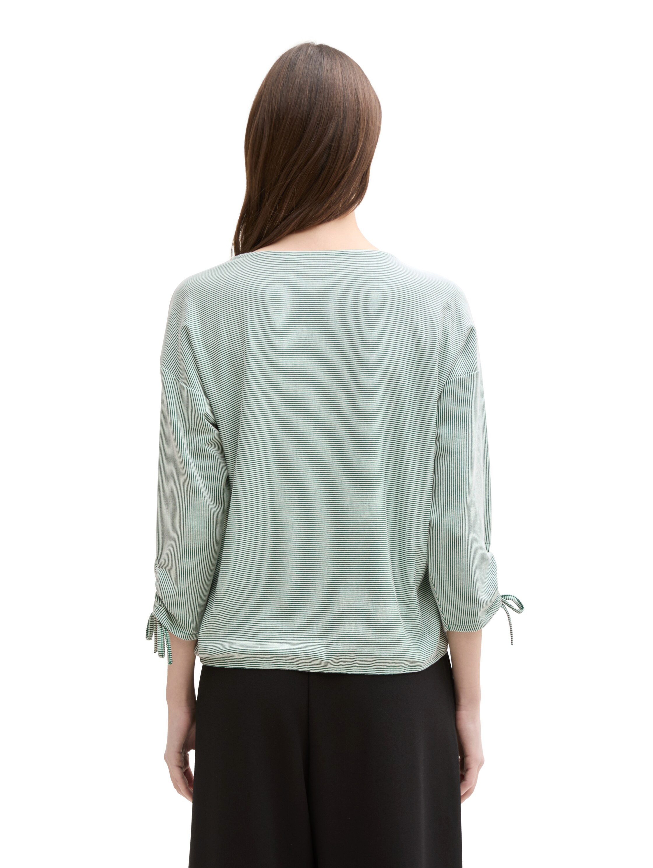Tom Tailor Denim Shirt met 3/4 mouwen in fijne rib-look