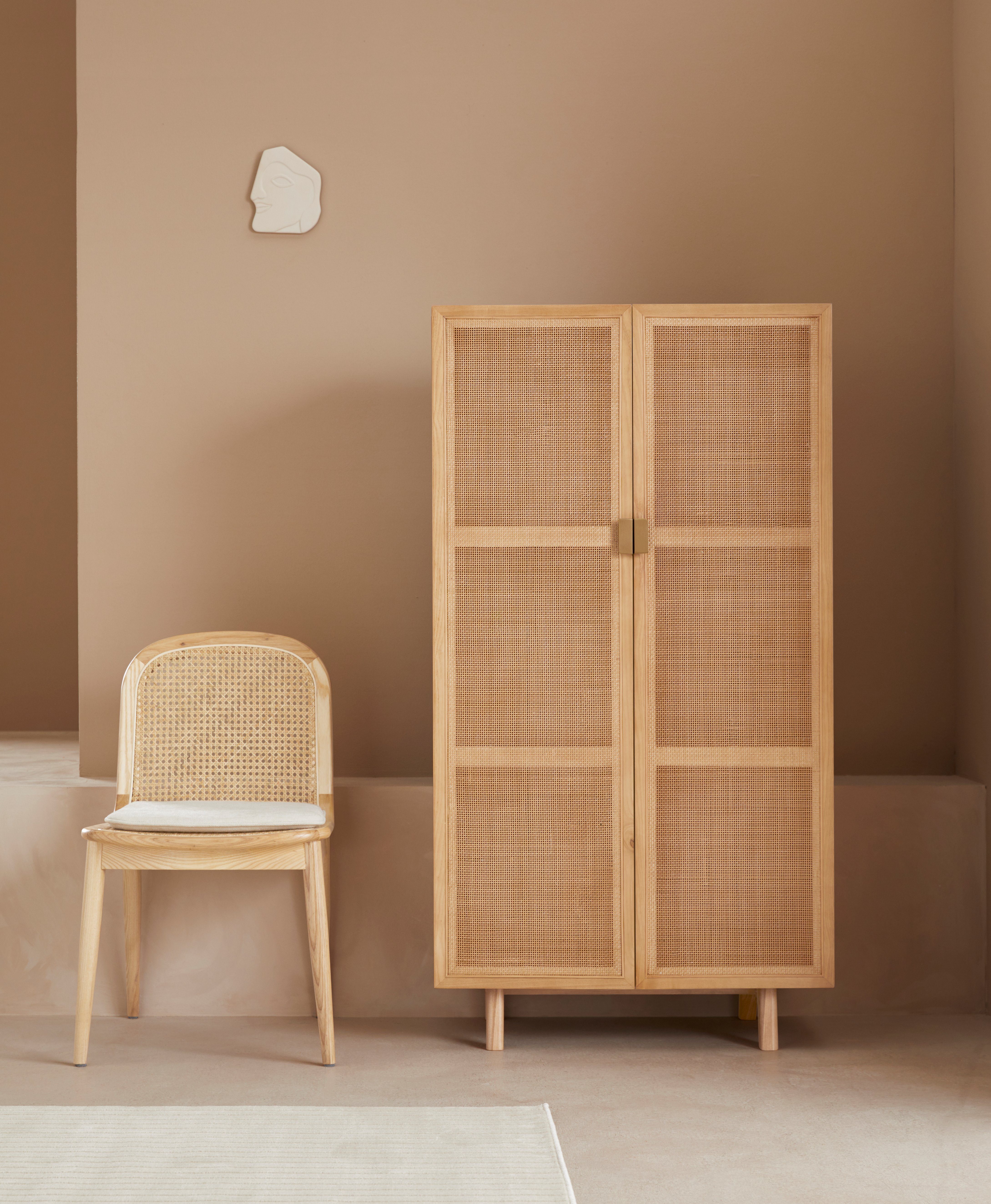 LeGer Home by Lena Gercke Highboard Lina Met rotan inzet, 3 binnenvakken, gedeeltelijk massief