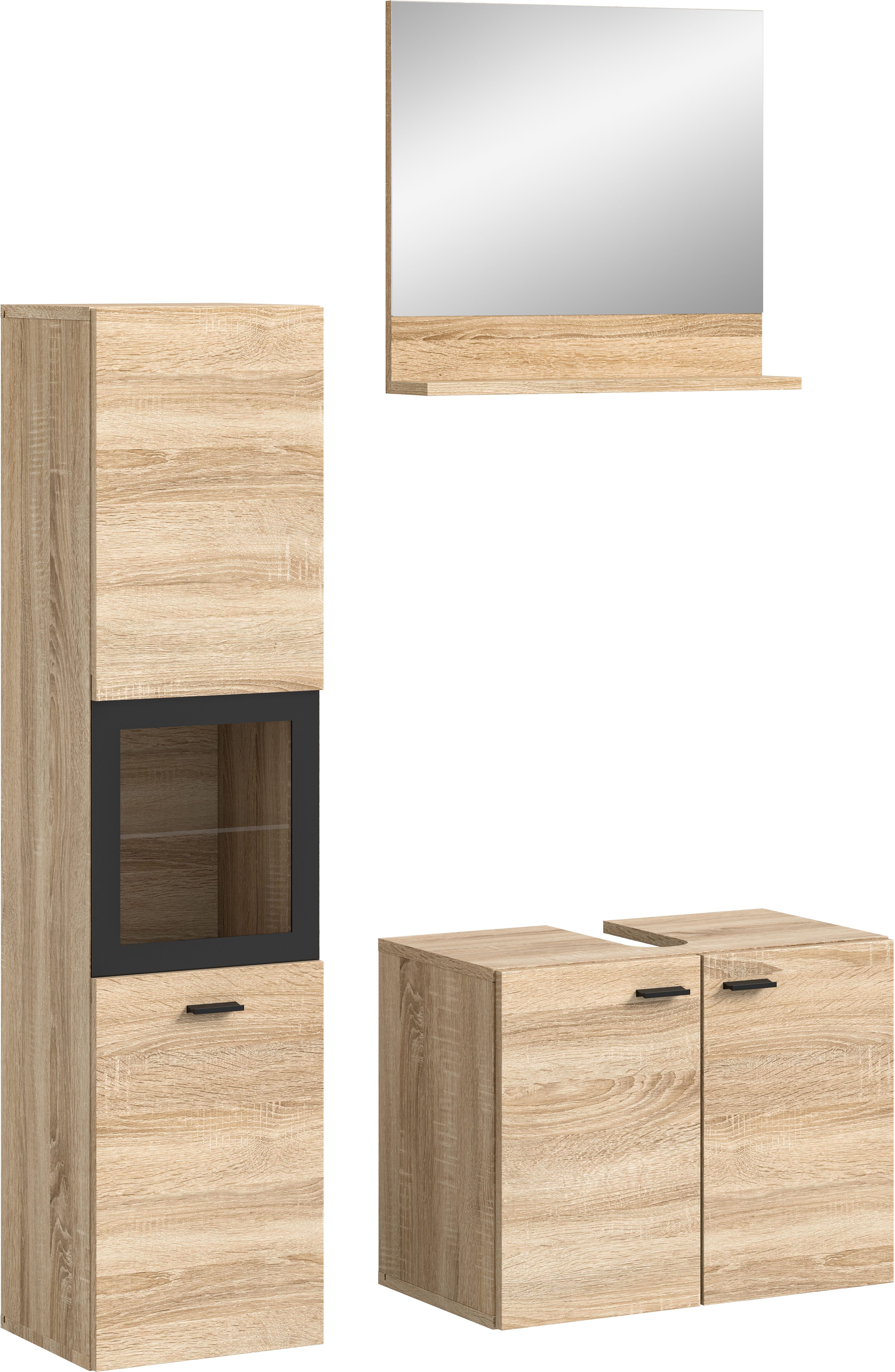 welltime Badmeubelset Tampa, breedte 102cm, 3-delig Wastafelonderkast, spiegel, hoge kast (3 stuks)