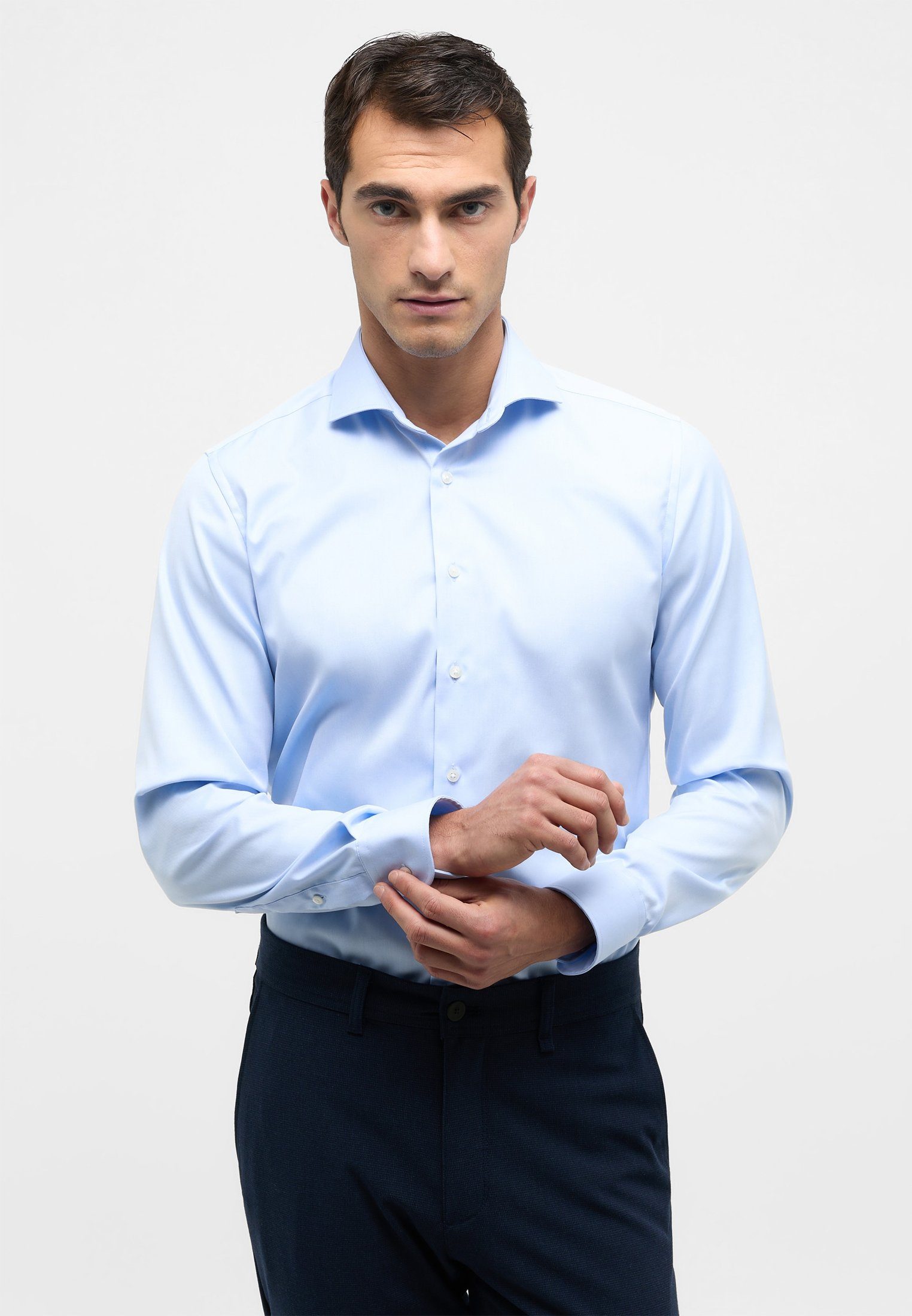 Eterna Overhemd met lange mouwen Slim fit NON IRON (strijkvrij) heren overhemden maat 43 blauw
