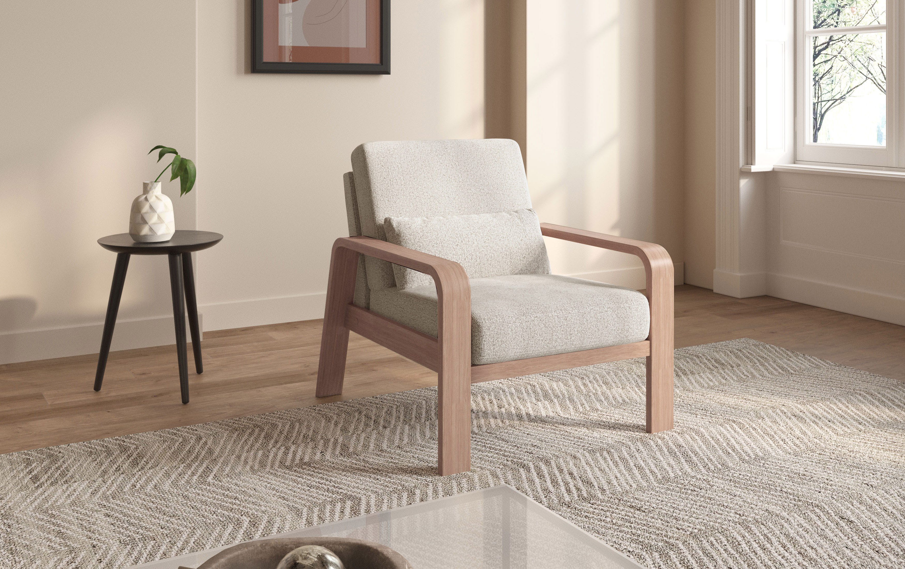 sit&more Fauteuil Kolding Armleuningen van natuurlijk beukenhout, verschillende bekledingen en kleuren