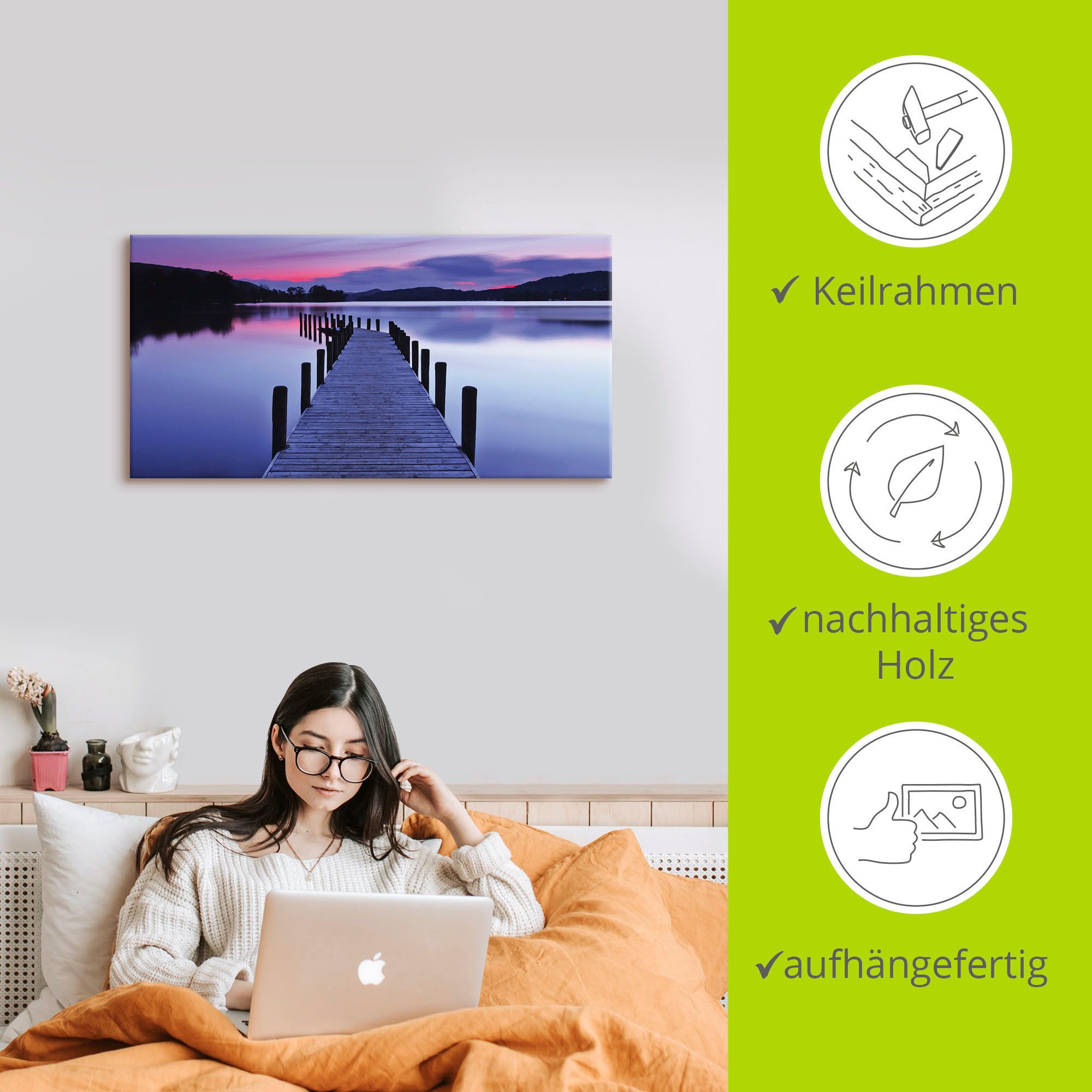 Artland Artprint Panorama steiger Coniston Water als artprint op linnen, poster, muursticker in verschillende maten