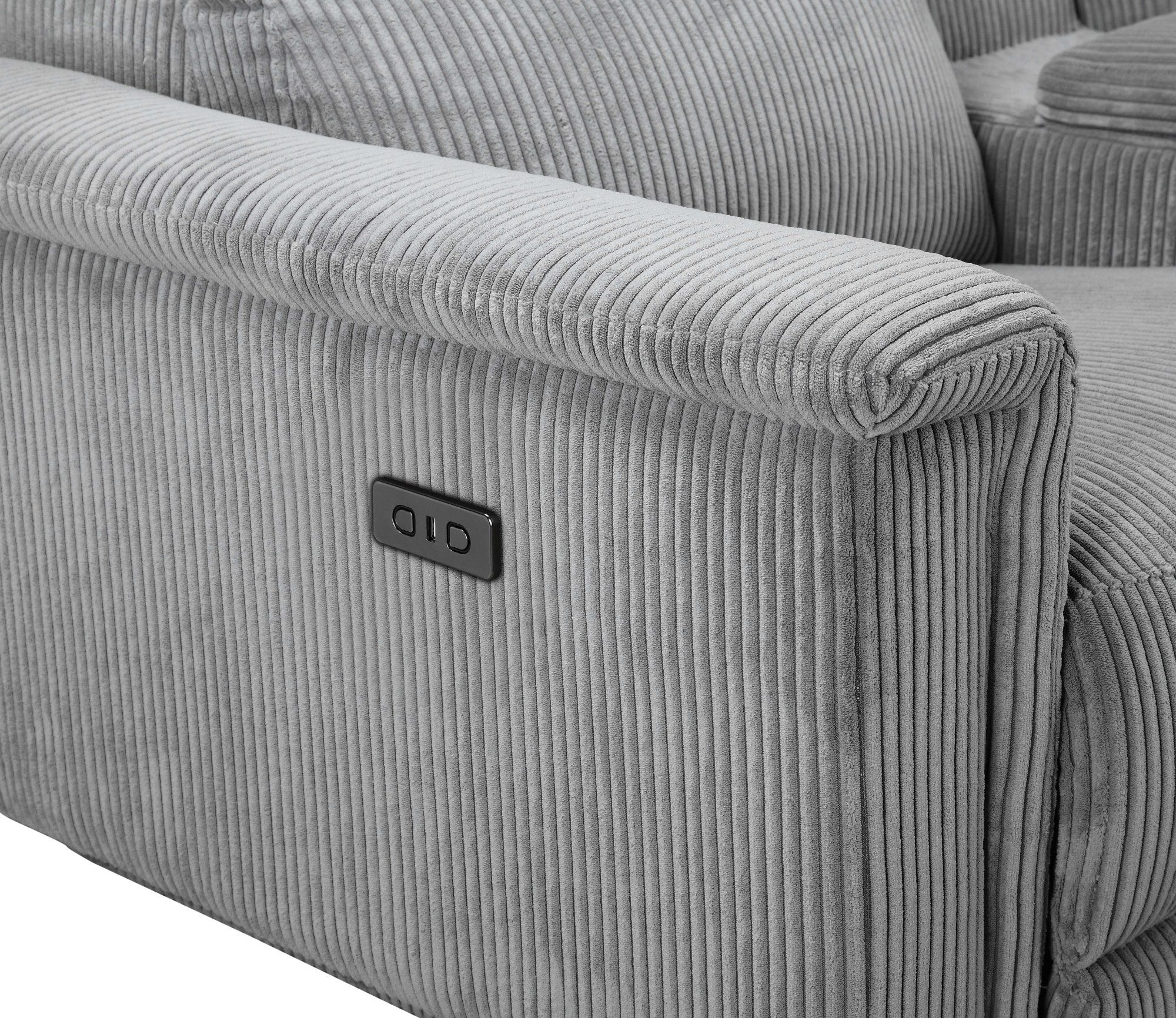 Places of Style 2-zitsbank Lund in cord, 2-zits bioscoopbank, tv-fauteuil, multimedia-sofa, USB-A met elektrische of handmatige relaxfunctie, bekerhouder en opbergruimte