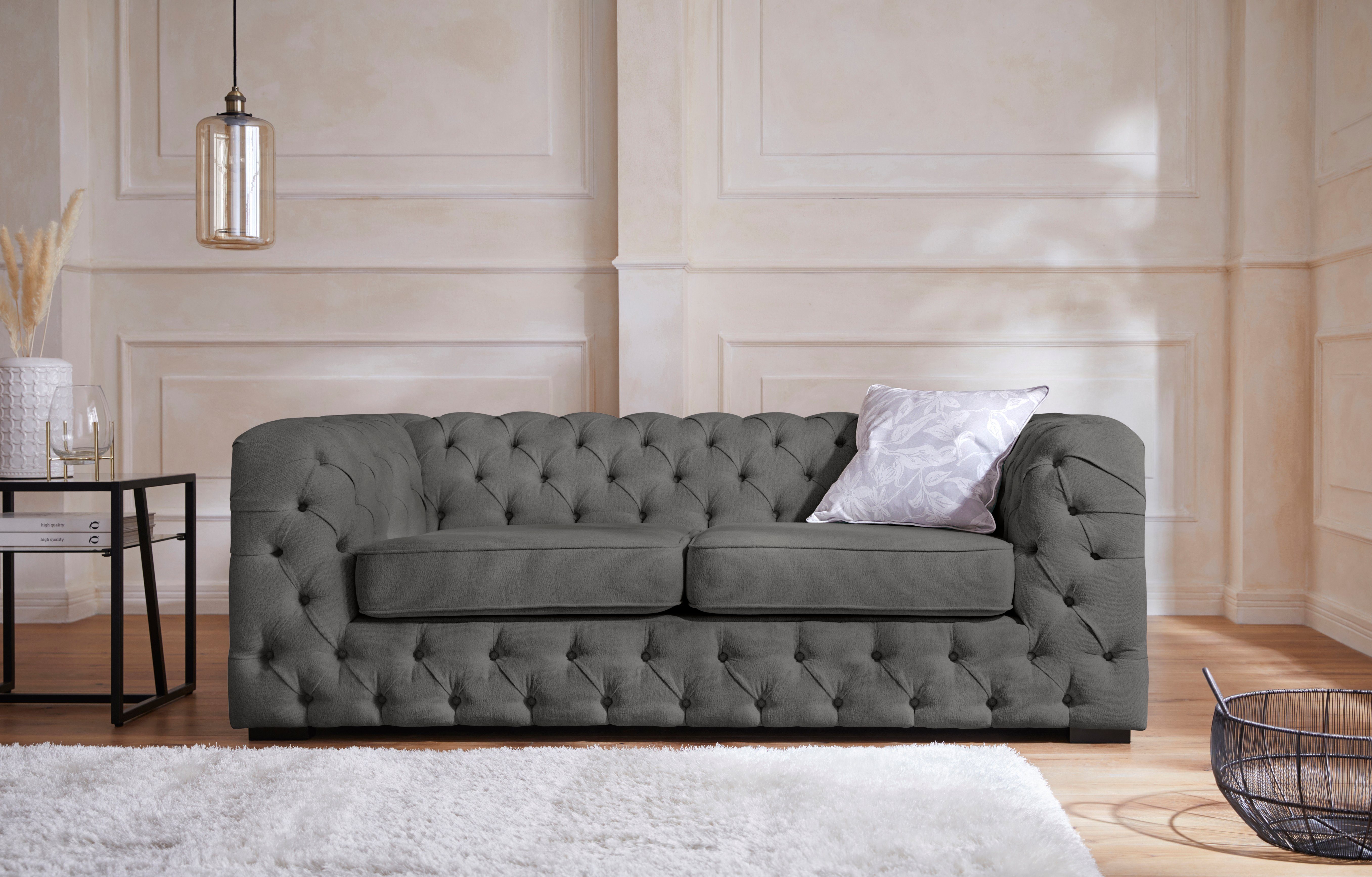Guido Maria Kretschmer Home&Living Chesterfield-bank Kalina met klassieke chesterfield-capitonnage grijs, chesterfield banken