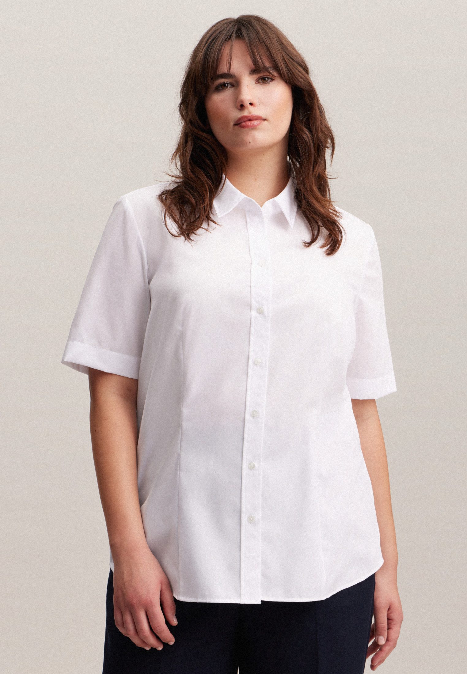 seidensticker Overhemdblouse Zwarte roos Korte mouwen kraag uni