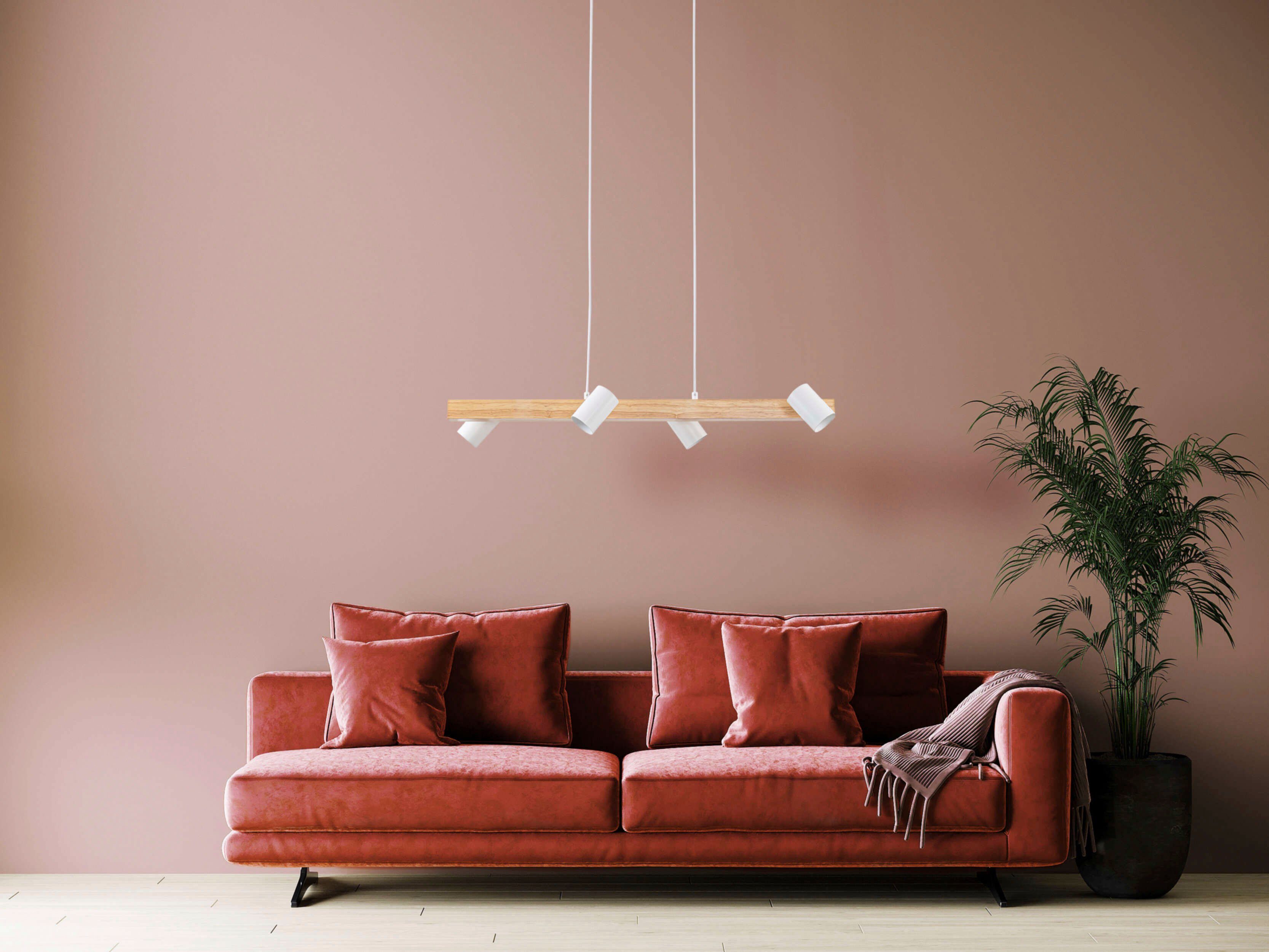 näve Hanglamp Frida Materiaal metaal/gummiboom, kleur natuurlijk/wit, excl. 4xGU10 max. 40W (1 stuk)