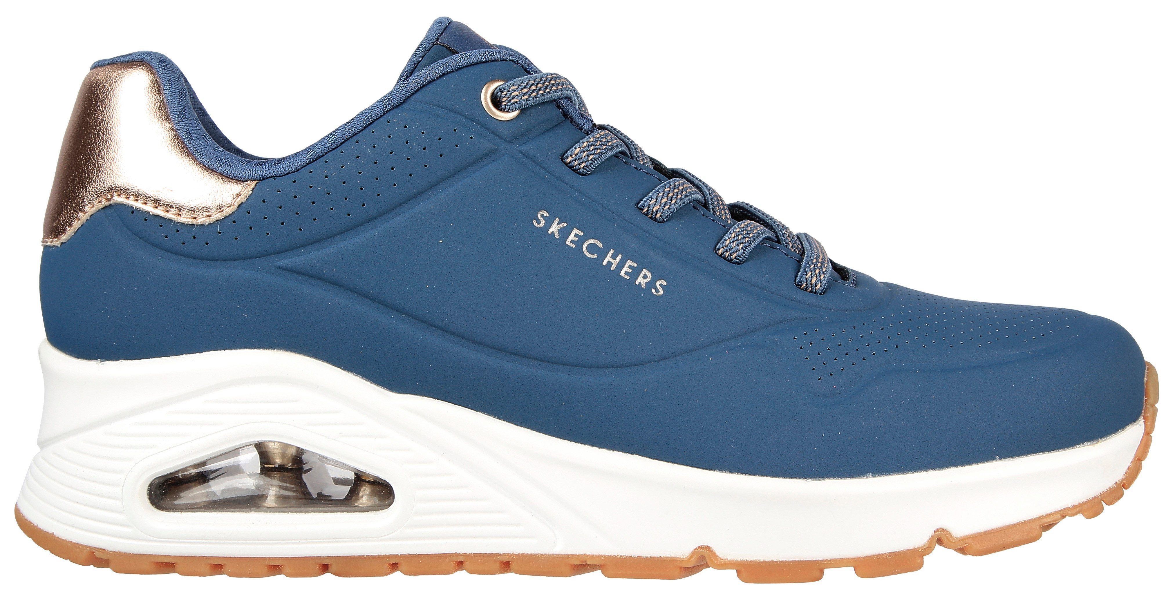 Skechers Slip-on sneakers UNO SHIMMER AWAY Slipper, vrijetijdsschoen, plateau sneaker met modieuze sleehak