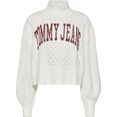 tommy jeans gebreide trui tjw crop college cable sweater met tommy jeans-logo-opschrift wit