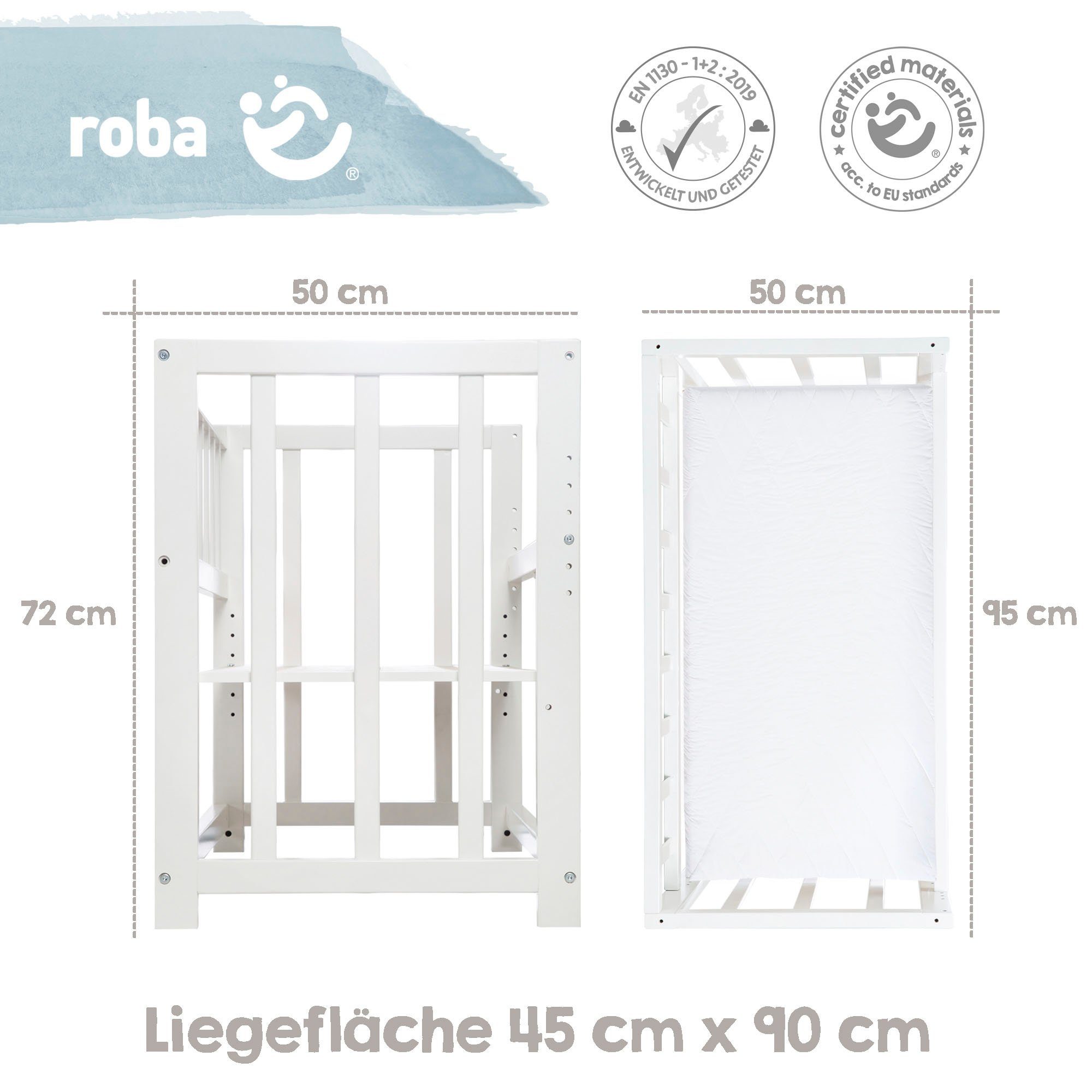 Roba® Wieg 3-in-1, Nijntje, wit tot bed of bank om te bouwen, ligoppervlak in hoogte verstelbaar