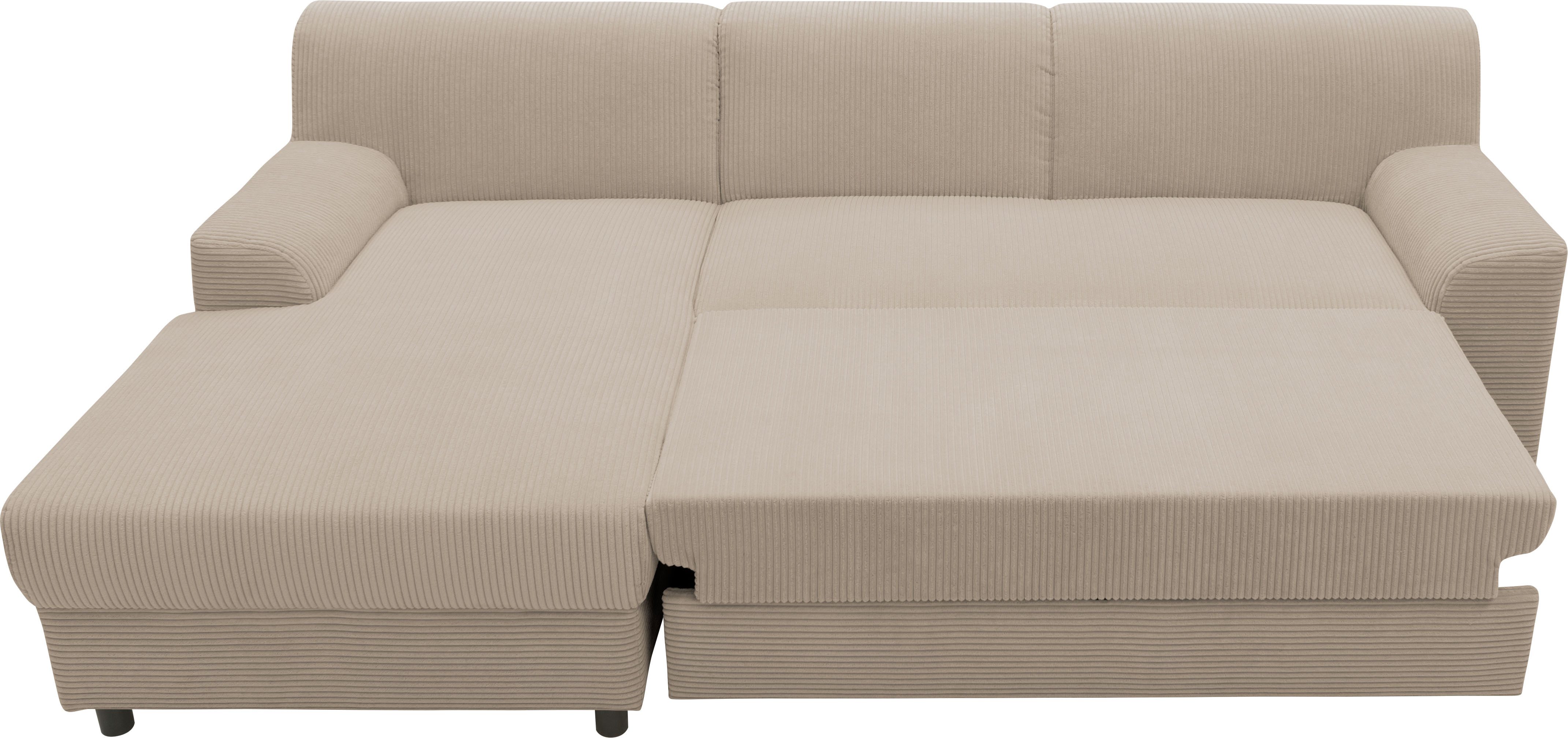 INOSIGN Hoekbank Turah 2, L-vorm, in Cord en waterafstotende microvezel, Vering B/D/H: 241/146/79 cm, incl. sierkussen, optioneel met bedfunctie