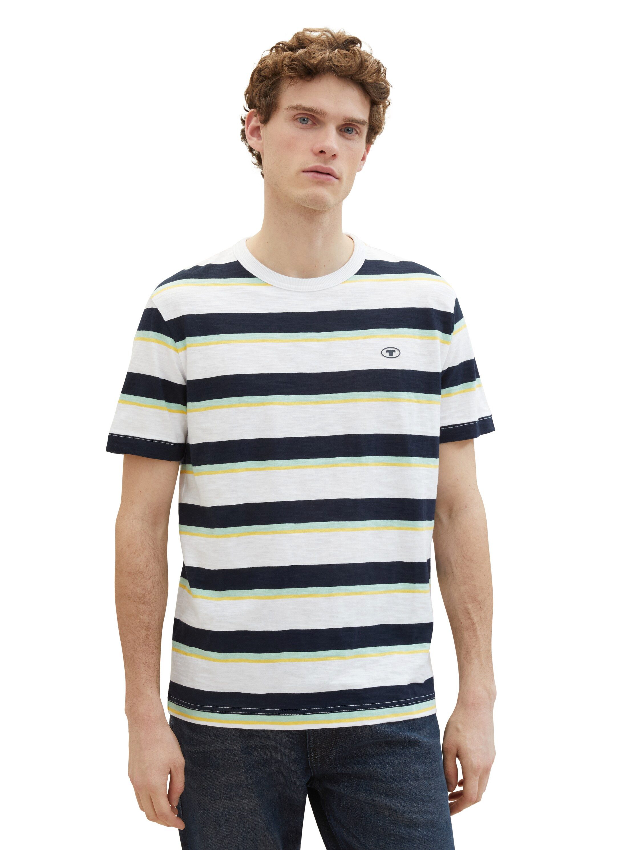 Tom Tailor Shirt met ronde hals met gestreept patroon heren ronde hals maat XXXL wit