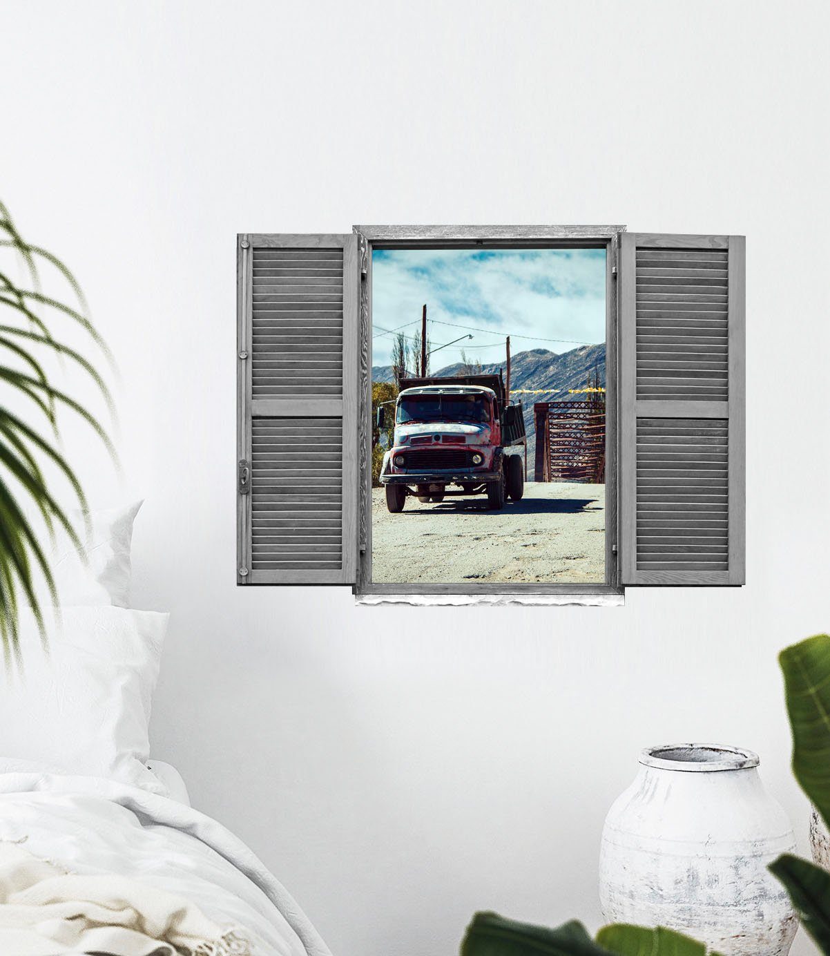 queence Wandfolie LKW Muursticker, muurdecoratie, zelfklevend, 3D, raam (1 stuk)