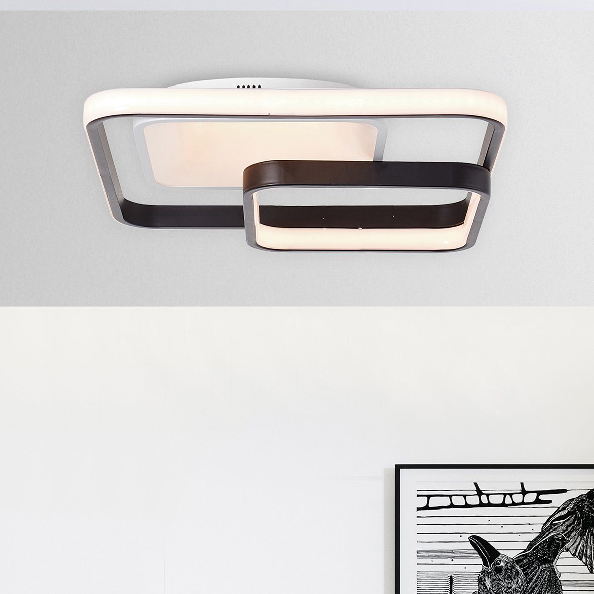 Brilliant Leuchten Led-plafondlamp Cava 40x40 cm, dimbaar, cct, 5000 lm, afstandsbediening, metaal, wit/zwart (1 stuk)