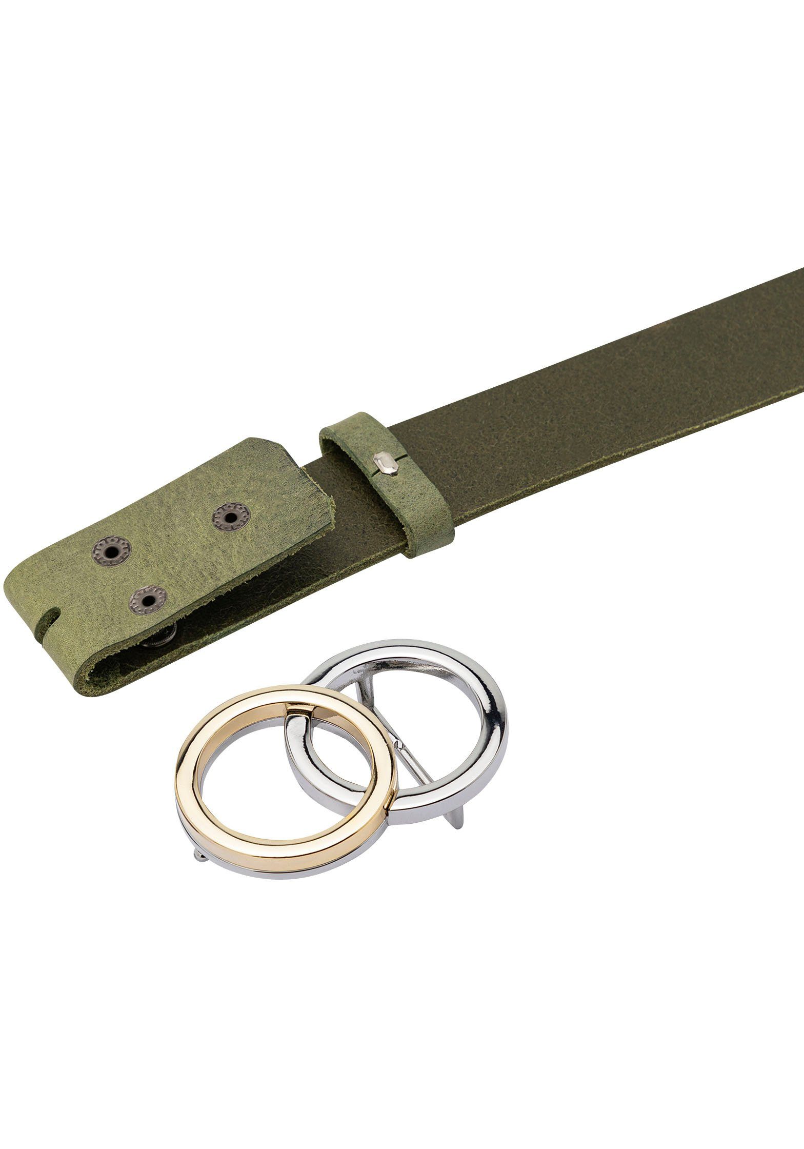 RETTUNGSRING by showroom 019° Leren riem met verwisselbare sluiting "hoefijzer zilver/goud"