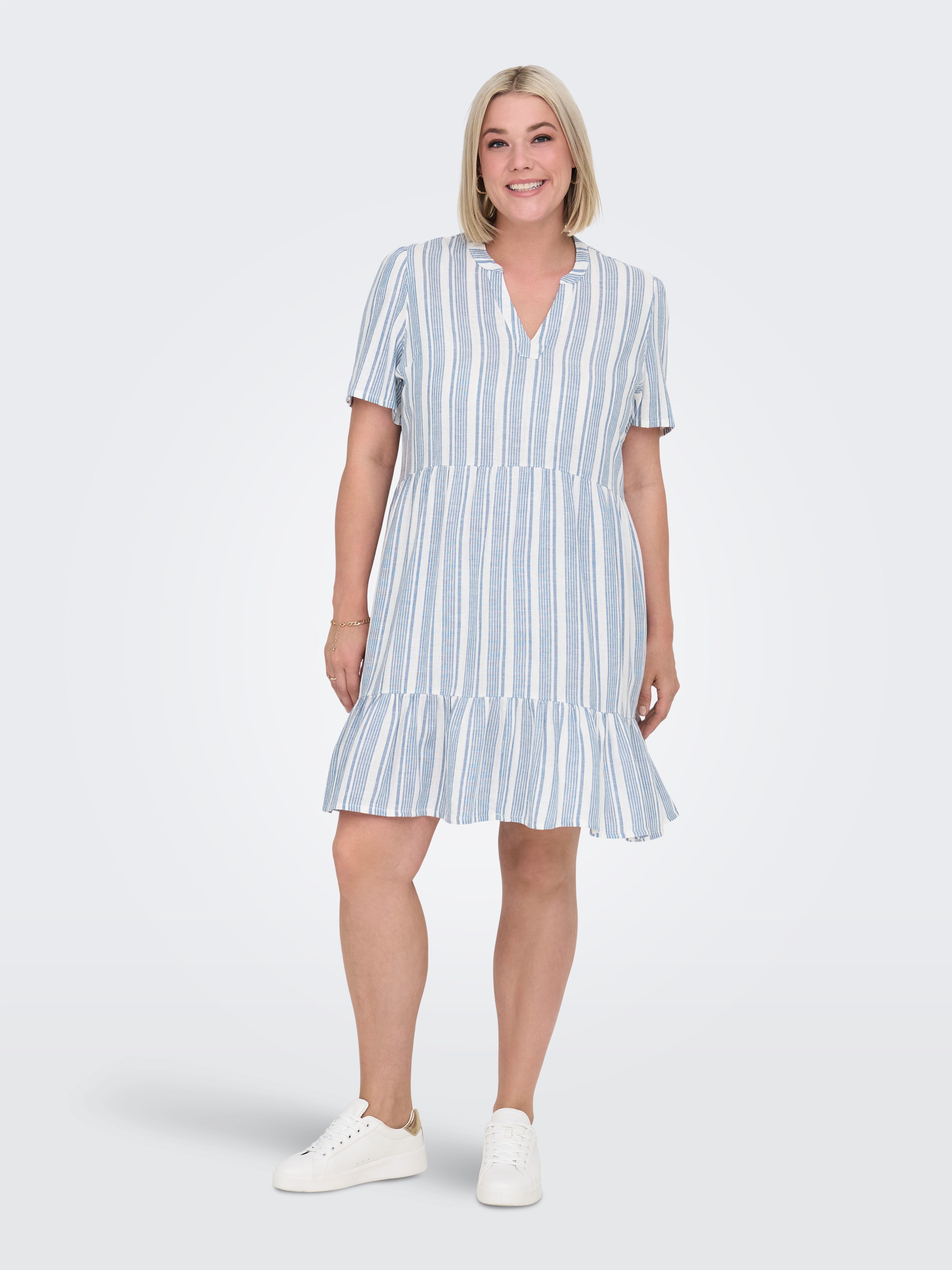 ONLY CARMAKOMA Mini-jurk CARTIRI-CARO S/S V-NECK LIN DRESS TLR