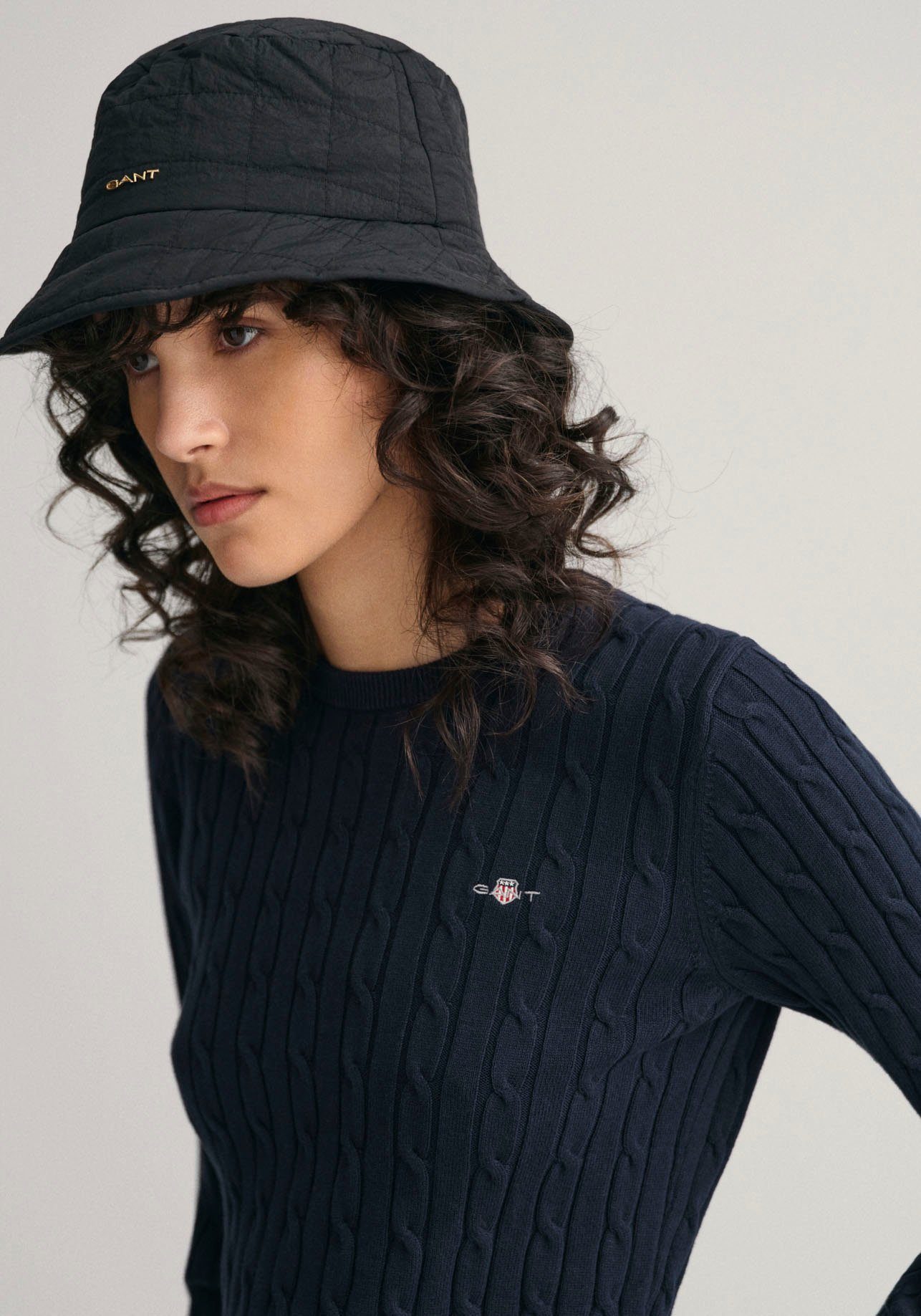 Gant Gebreide trui Stretch Cotton Cable C-Neck met logoborduursel op borsthoogte