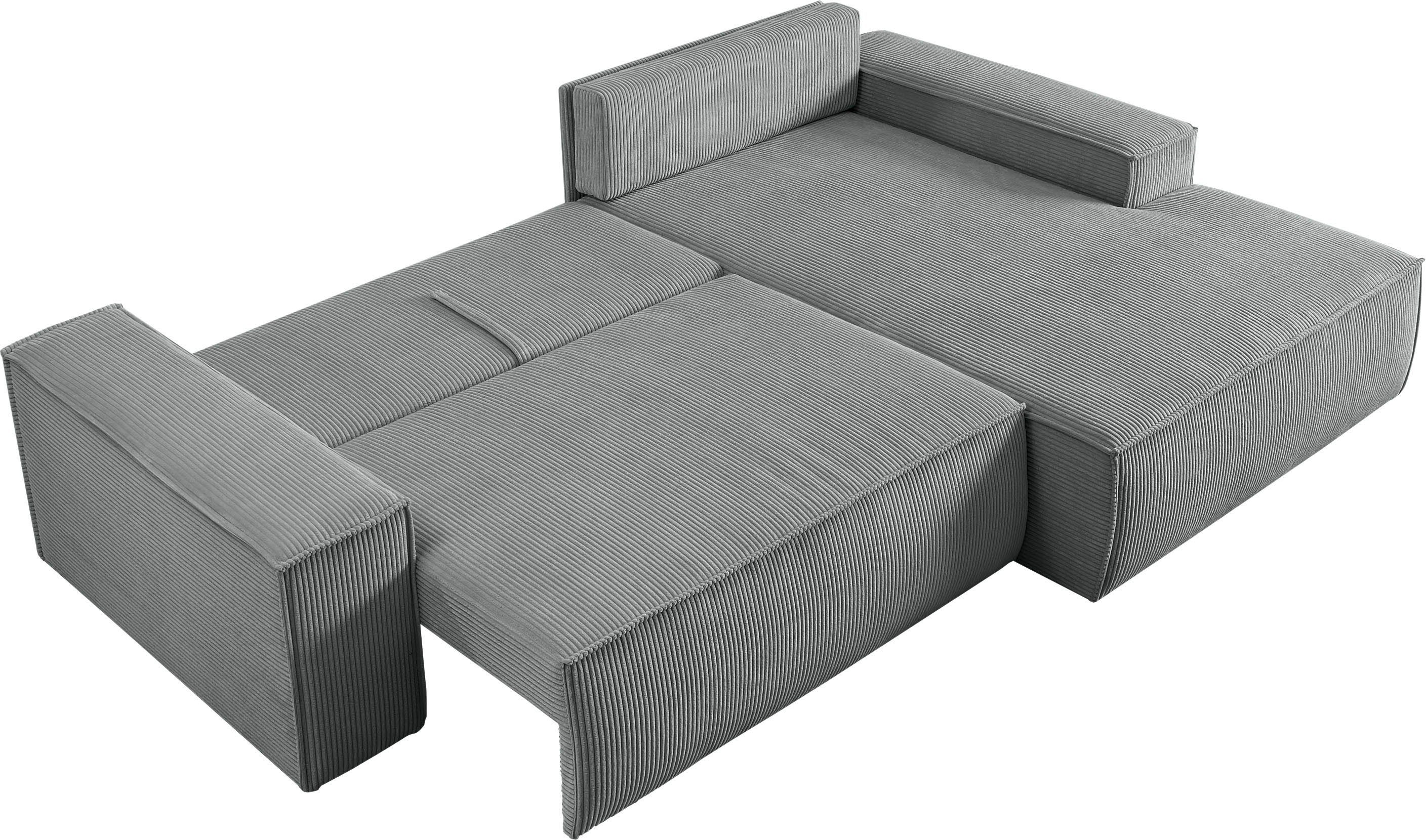 Home affaire Hoekbank SHERWOOD bedbank 267 cm, L-model, Slaapfunctie met bedlade (210x136 cm), cord, vintage, fluweel