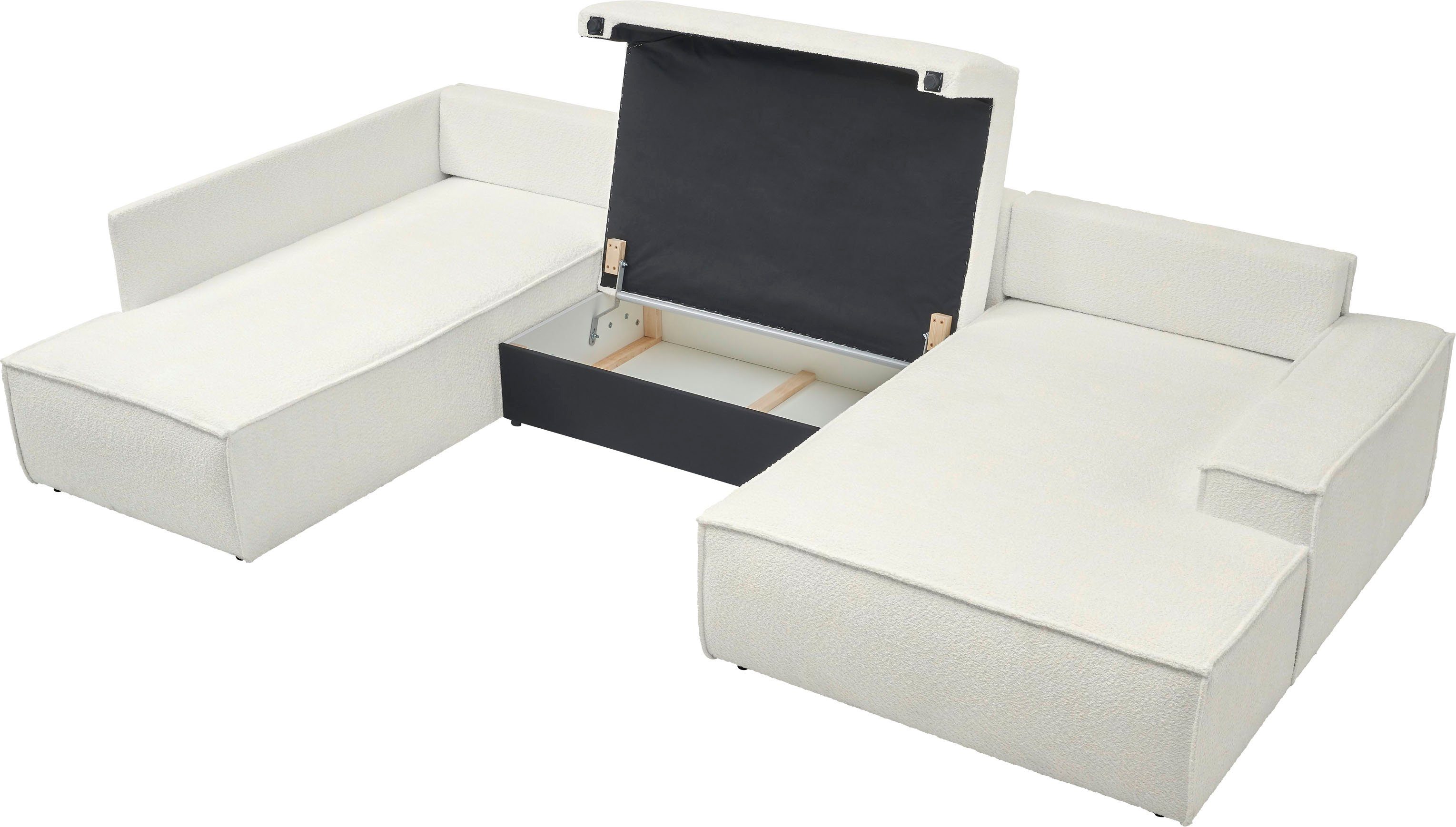 andas Zithoek FINNLEY U-model XXL 329 cm, bedbank, slaapfunctie m. bedkist