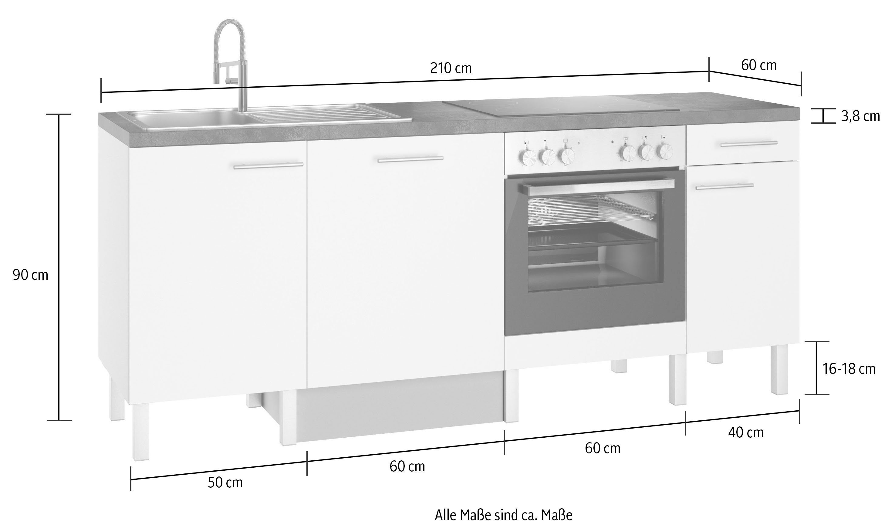 OPTIFIT Keuken Lilly Breedte 210, optioneel met elektrische apparaten