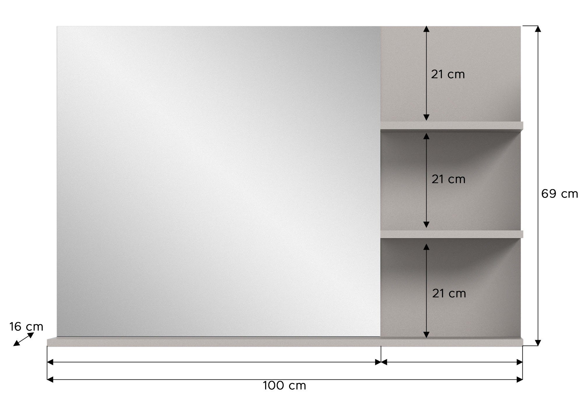 INOSIGN Spiegel Skygge, Breedte 100 cm, 3 legplanken, hoogwaardig spiegelglas (1 stuk)