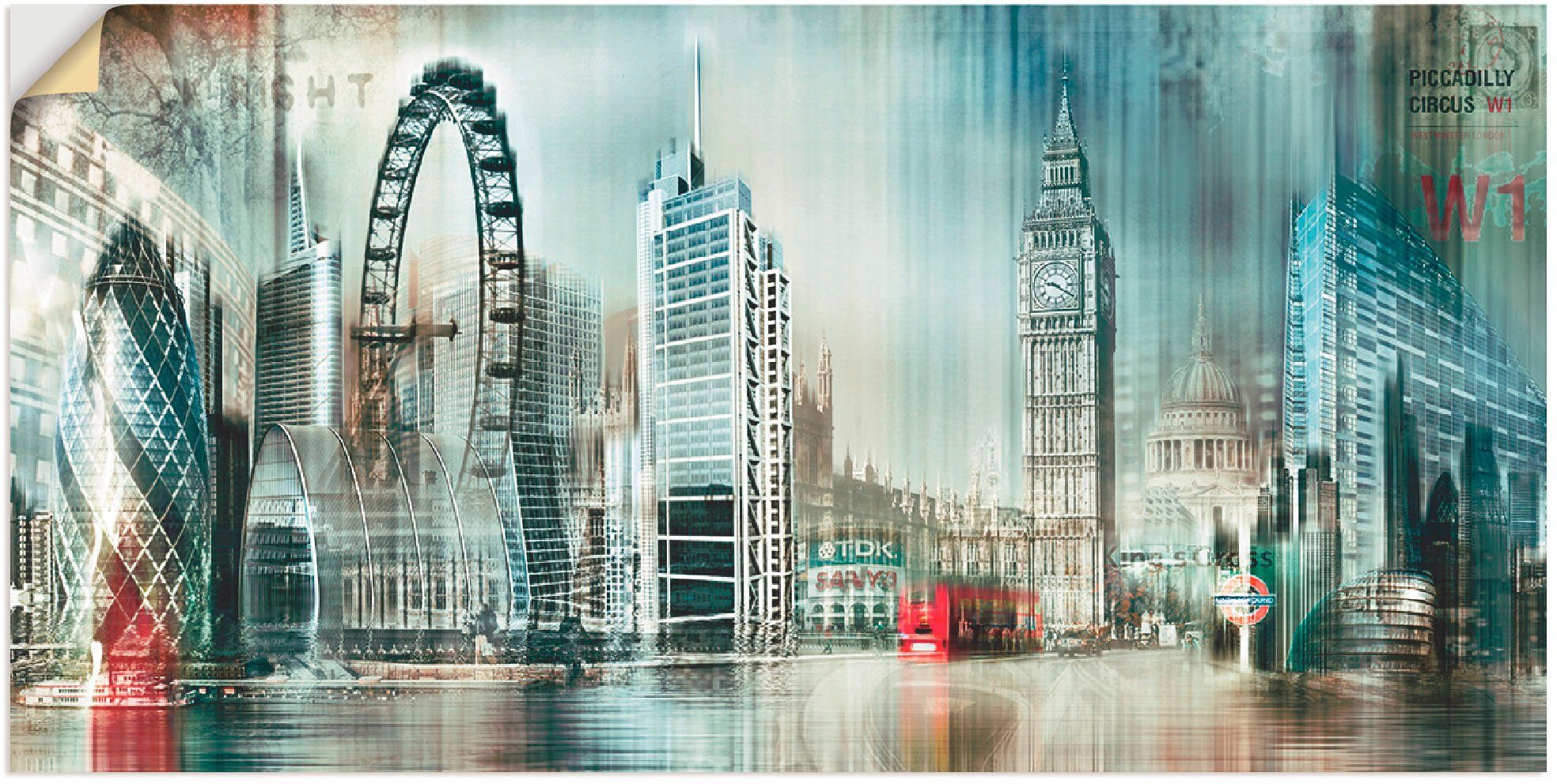 Artland Artprint Londen Skyline abstracte collage 11 in vele afmetingen & productsoorten -artprint op linnen, poster, muursticker / wandfolie ook geschikt voor de badkamer (1 stuk)